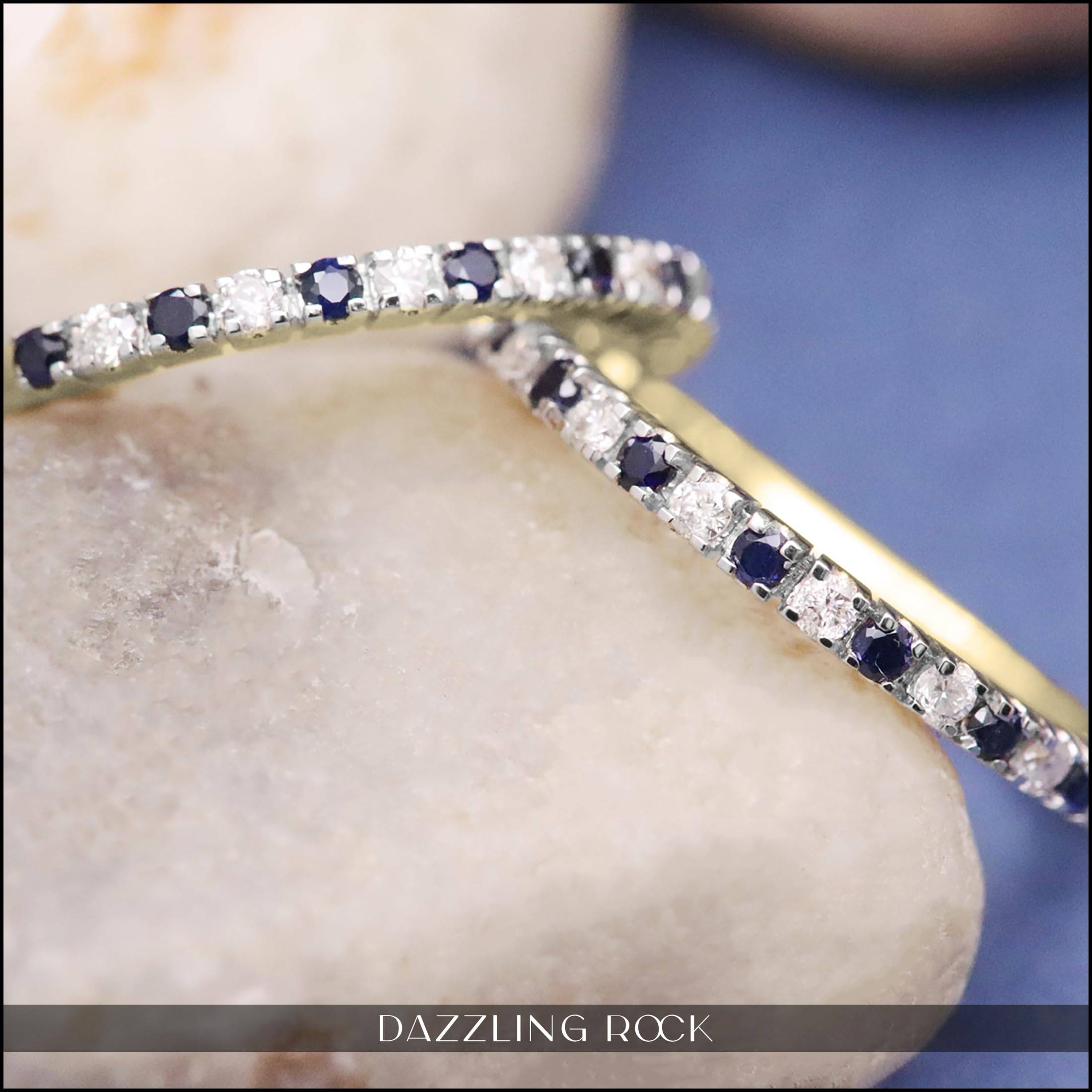 18K Solid Gold Round Blue Sapphire & White Diamond Huggie Hoop Earrings for Women | Dazzlingrock Collection | Perfect for Weddings, Parties & Everyday Elegance