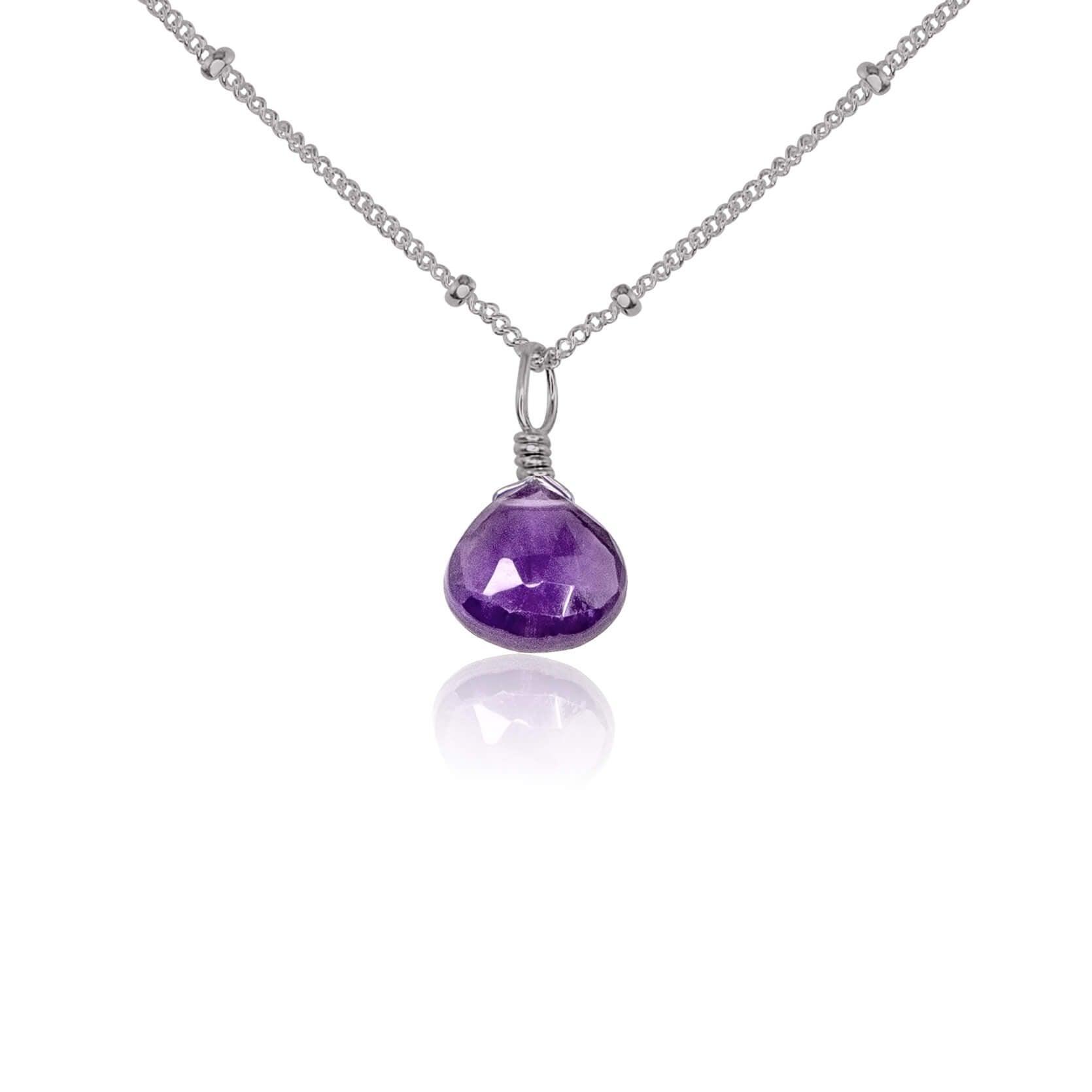 Tiny Amethyst Teardrop Crystal Pendant Necklace - Elegant Healing Jewelry for Women, Perfect for Meditation, Gifts & Spiritual Energy