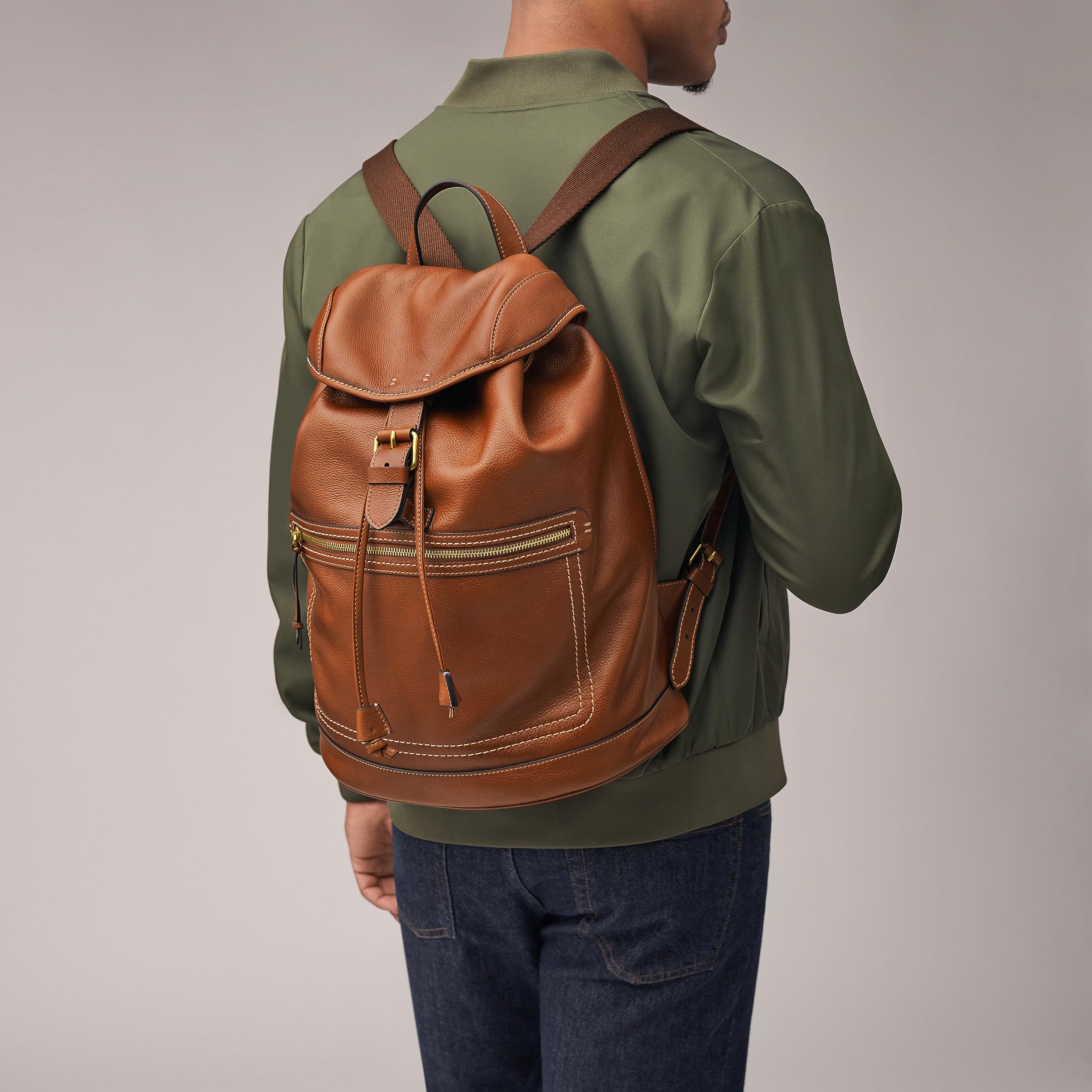 Fossil Fletcher Genuine Leather Backpack for Men & Women - Medium Brown, Stylish & Durable Laptop Bag for Work, Travel & College