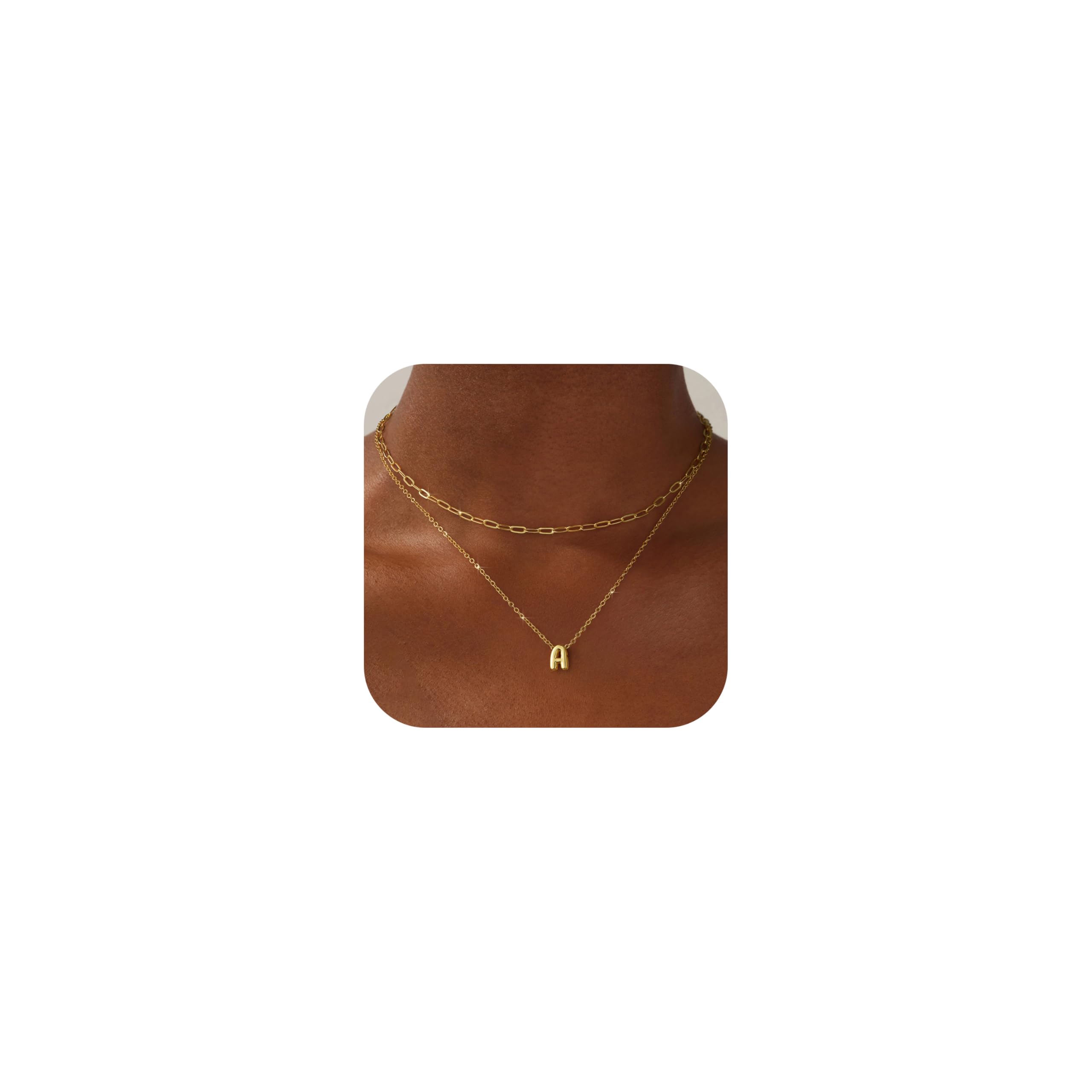 14K Gold Plated Layered Initial Necklace for Women - Personalized A-Z Bubble Letter Pendant, Dainty Choker, Stackable Name Jewelry - Perfect for Everyday Wear, Gifts, and Trendy Layered Looks