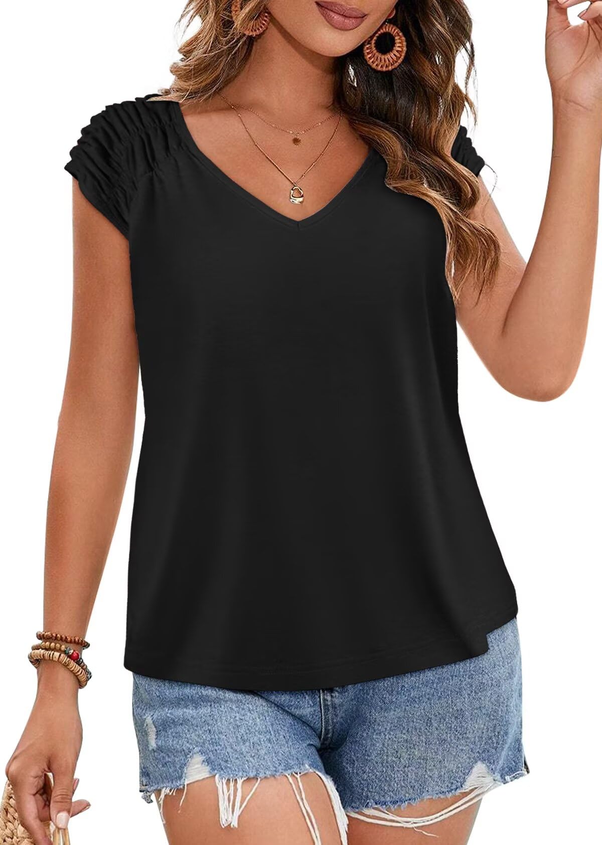 Bliwov Women's Cute Summer Short Sleeve T-Shirt - Casual V-Neck Loose Fit Flowy Top for Women | Trendy 2025 Fashion | Perfect for Beach Outings, Weekend Brunch & Summer Vacations