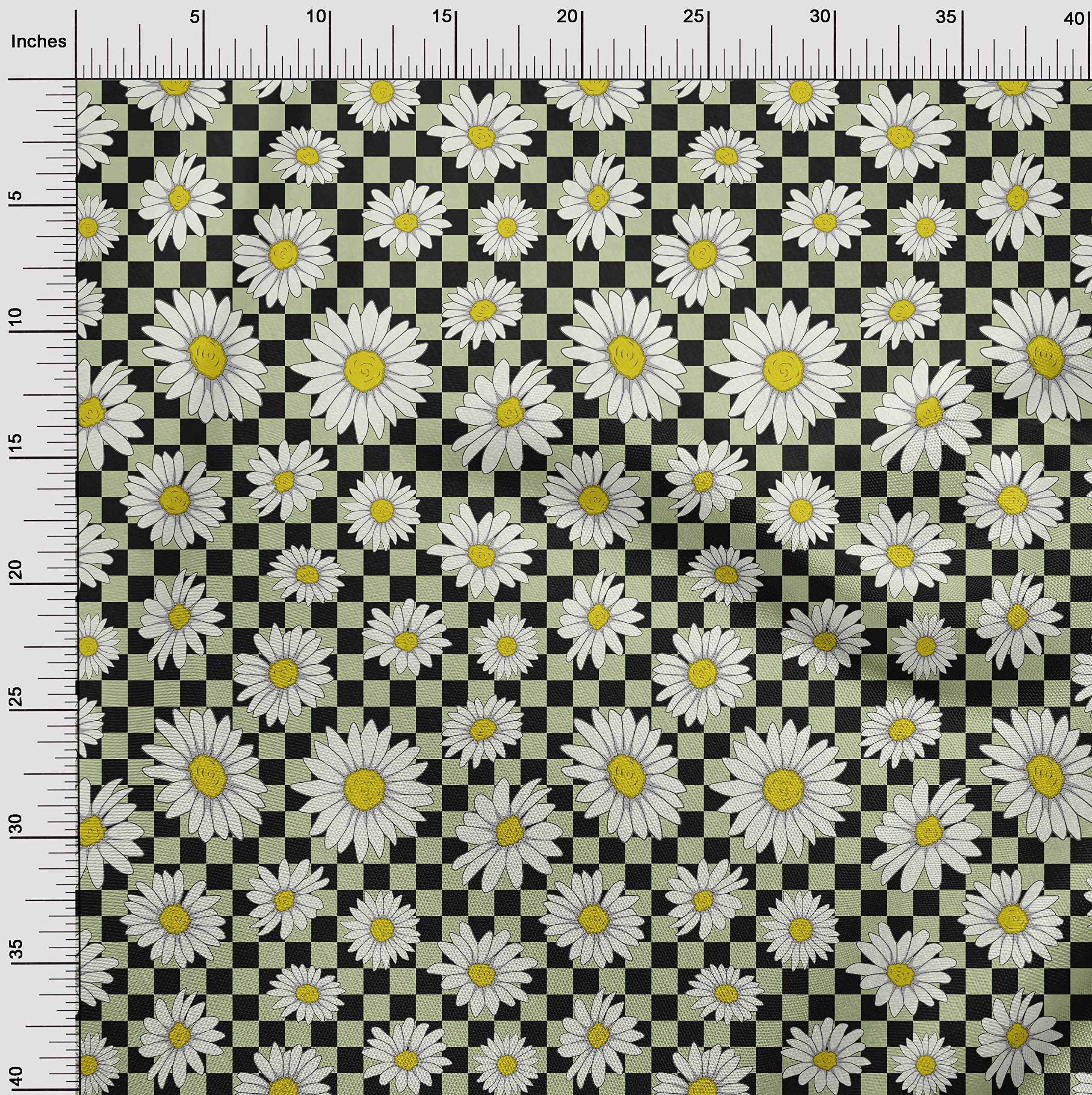 oneOone Polyester Spandex Black Sunflower Floral Print Fabric - 56 Inch Wide for DIY Clothing, Quilting & Home Decor | Soft Stretch Material for Dresses, Curtains & Craft Projects