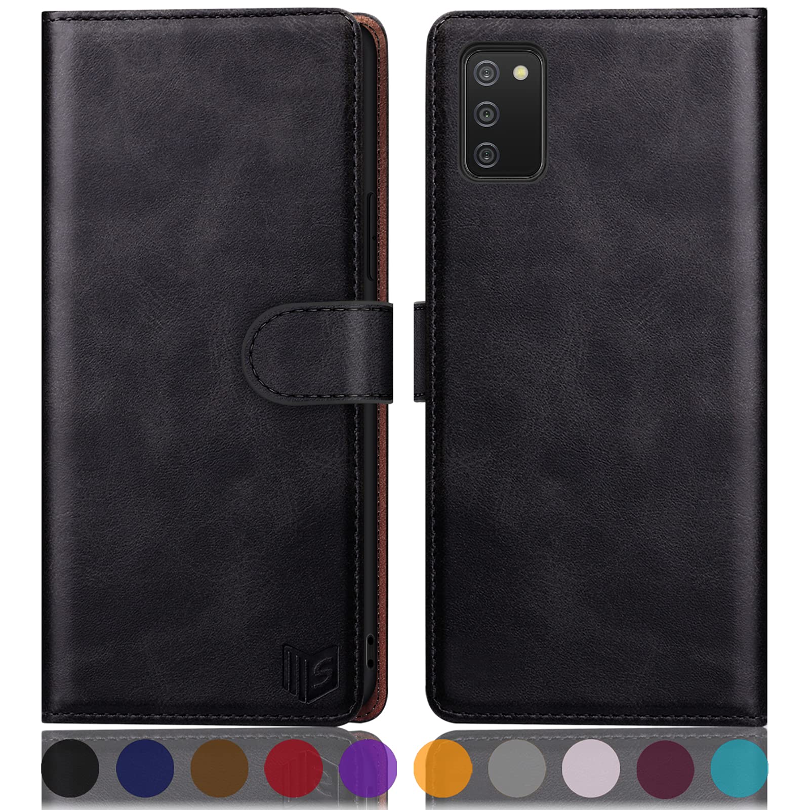 SUANPOT RFID Blocking Leather Wallet Case for Samsung Galaxy A02S - Flip Folio Book Cover with Credit Card Holder, Shockproof Protection for Women & Men (Black) | Perfect for Everyday Use, Travel & Business Meetings