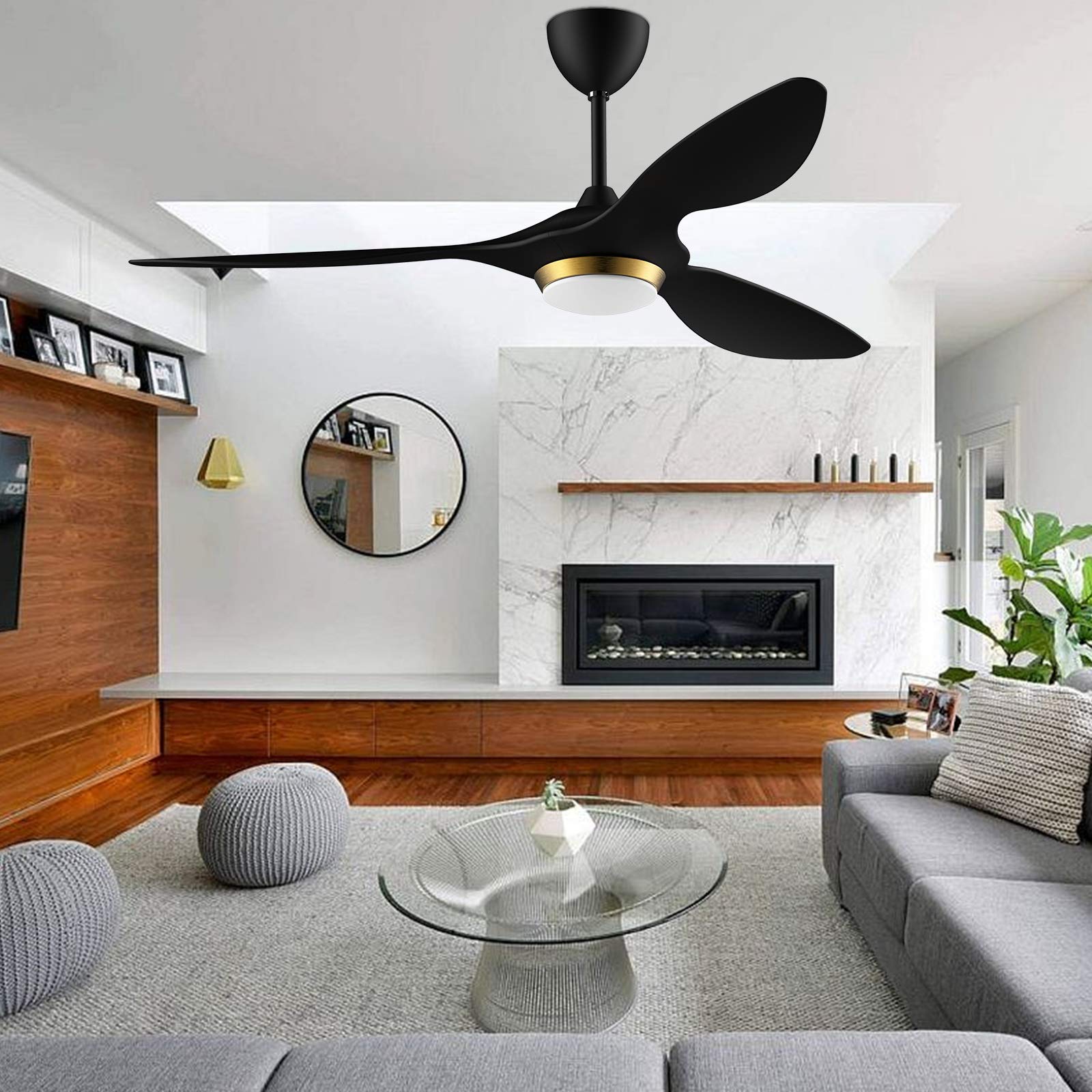 Reiga 52 Inch Black Modern Ceiling Fan with Light - Smart WiFi & Remote Control, 3 Blade Quiet DC Motor for Living Room, Bedroom, Patio, Garage - ETL Certified - Perfect for Home Cooling & Stylish Interior Decor