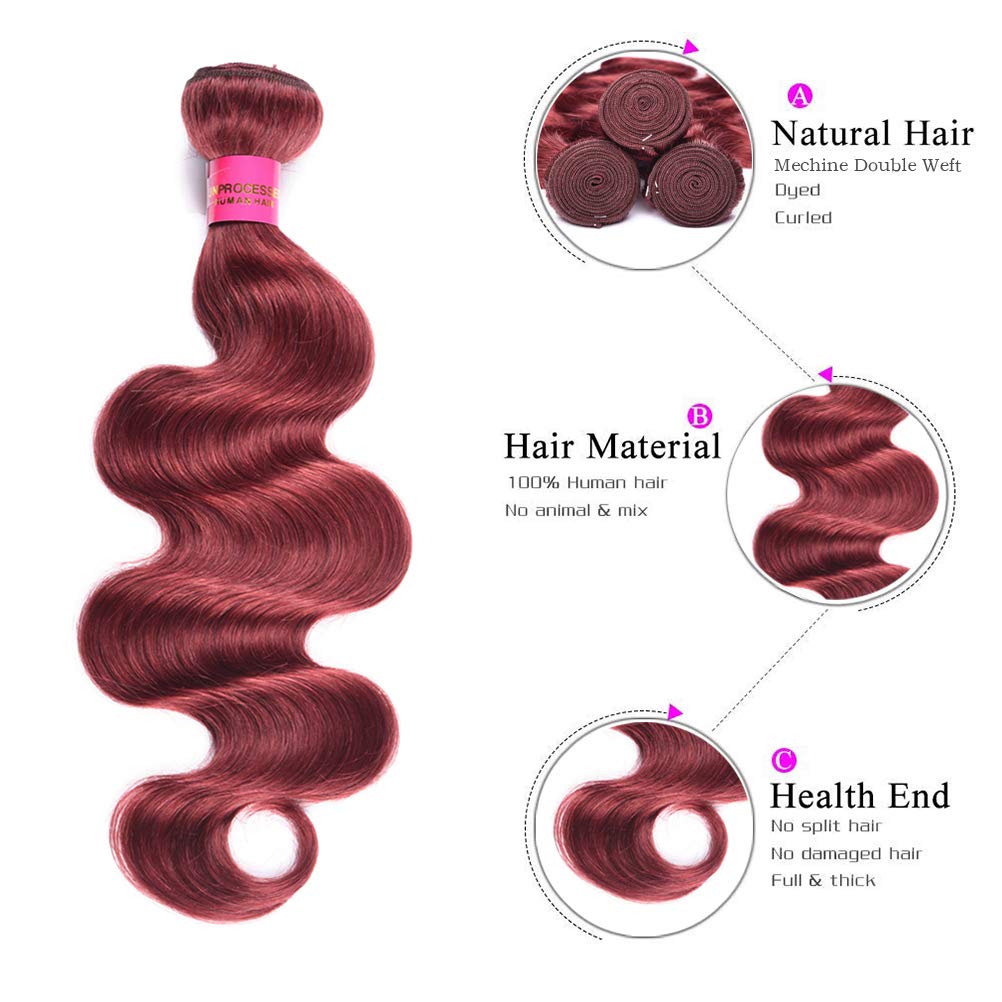 Premium 8A Brazilian Virgin Human Hair Bundles - 3 Bundles Body Wave Hair Extensions (20