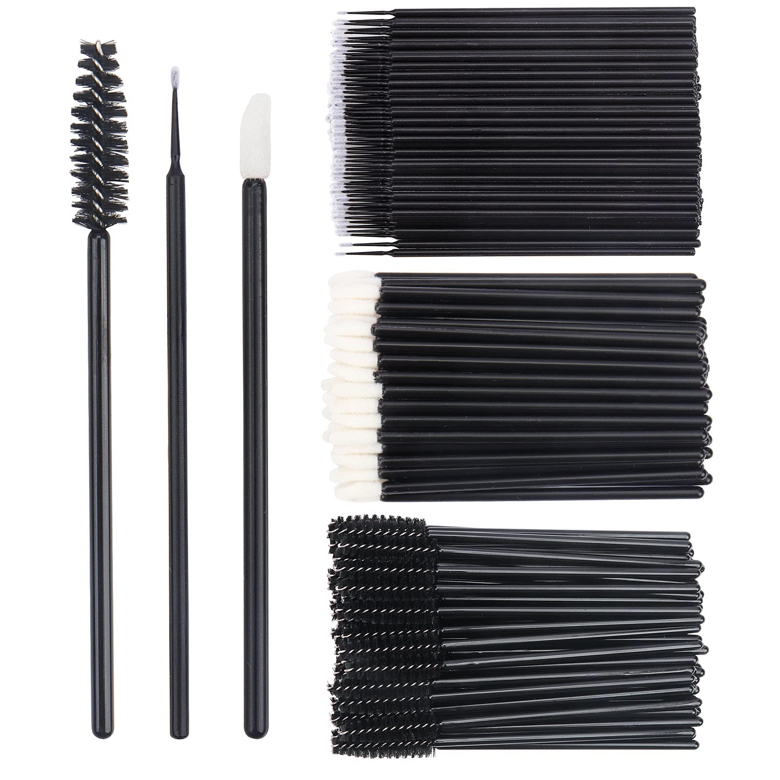 300 PCS Professional Eyelash Extension Kit - Disposable Lash Spoolies, Micro Swab Brushes, Mascara Wands & Lip Brushes for Eyelash Extensions, Tattoo & Makeup Application (Black) - Perfect for Salon Professionals & DIY Beauty Enthusiasts