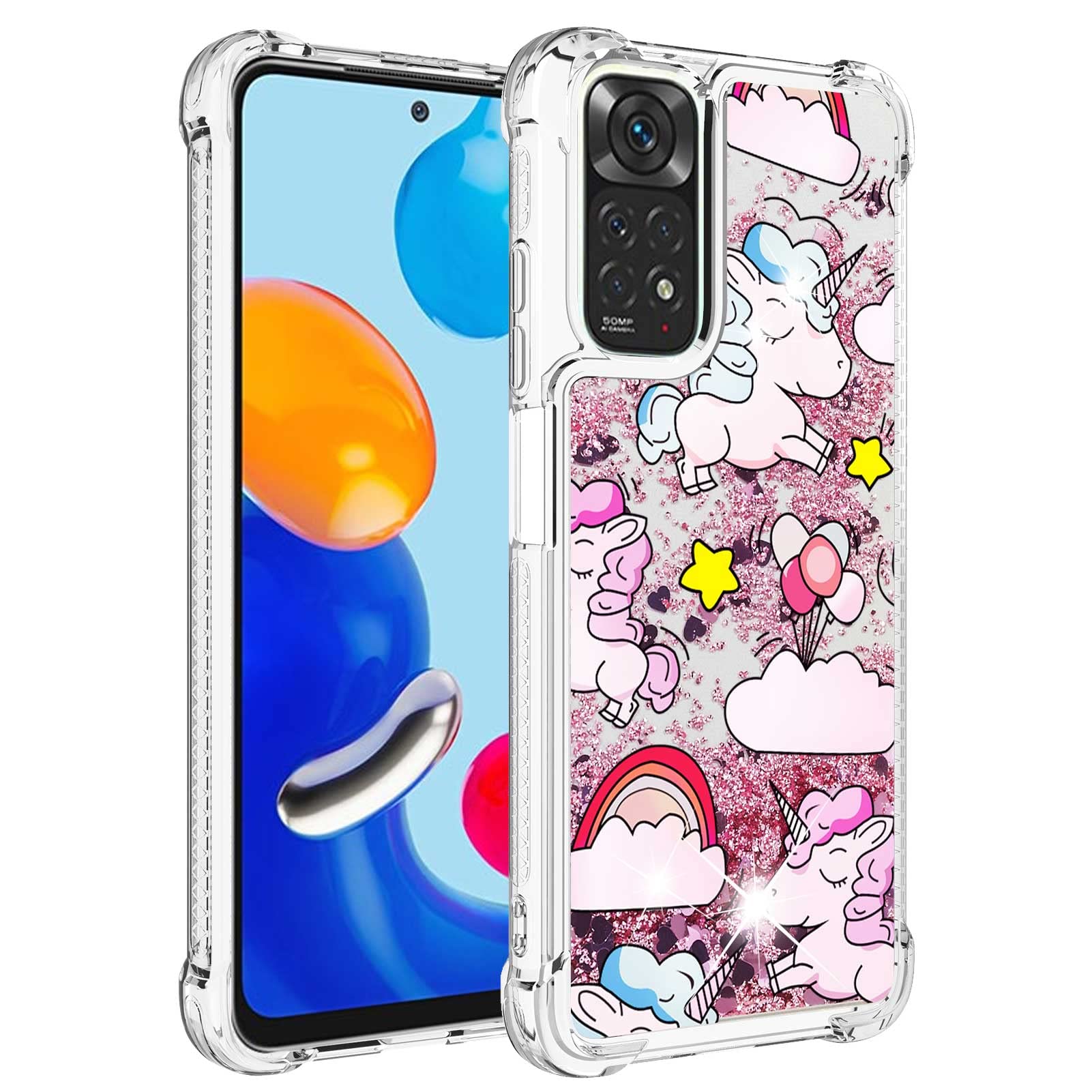 Sparkly Glitter Phone Case for Redmi Note 11S/11 4G - Shimmering Crystal Quicksand Silicone Protective Cover | Cute Unicorn Design | Perfect for Parties, Daily Use & Gift Giving