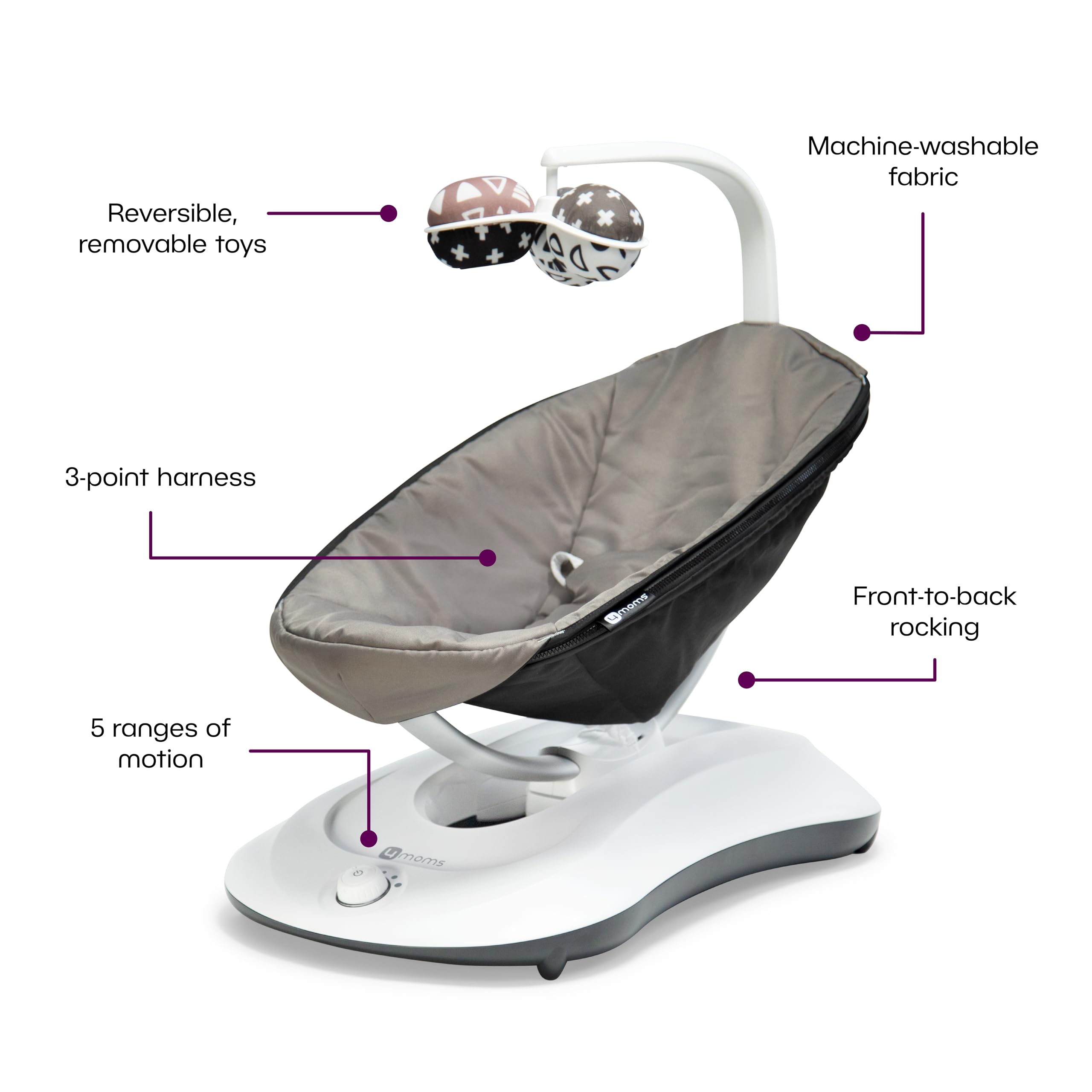 4moms RockaRoo Baby Rocker - Front to Back Gliding Motion Infant Swing, Graphite Grey - Perfect for Soothing Newborns & Toddlers at Home or On-the-Go