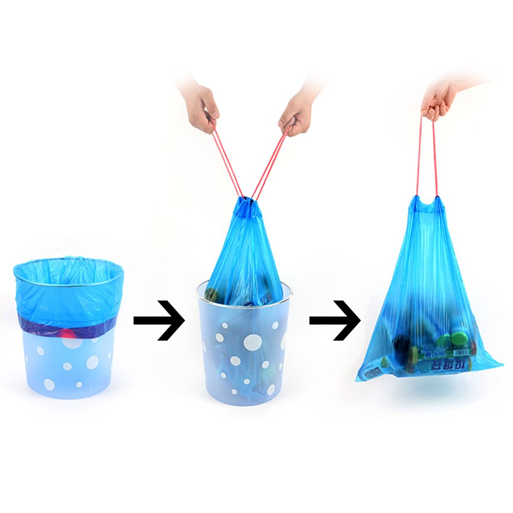 1.2 Gallon Small Trash Bags with Drawstring - 200 Count Blue Garbage Bags for Bathroom, Office, or Bedroom Waste Disposal