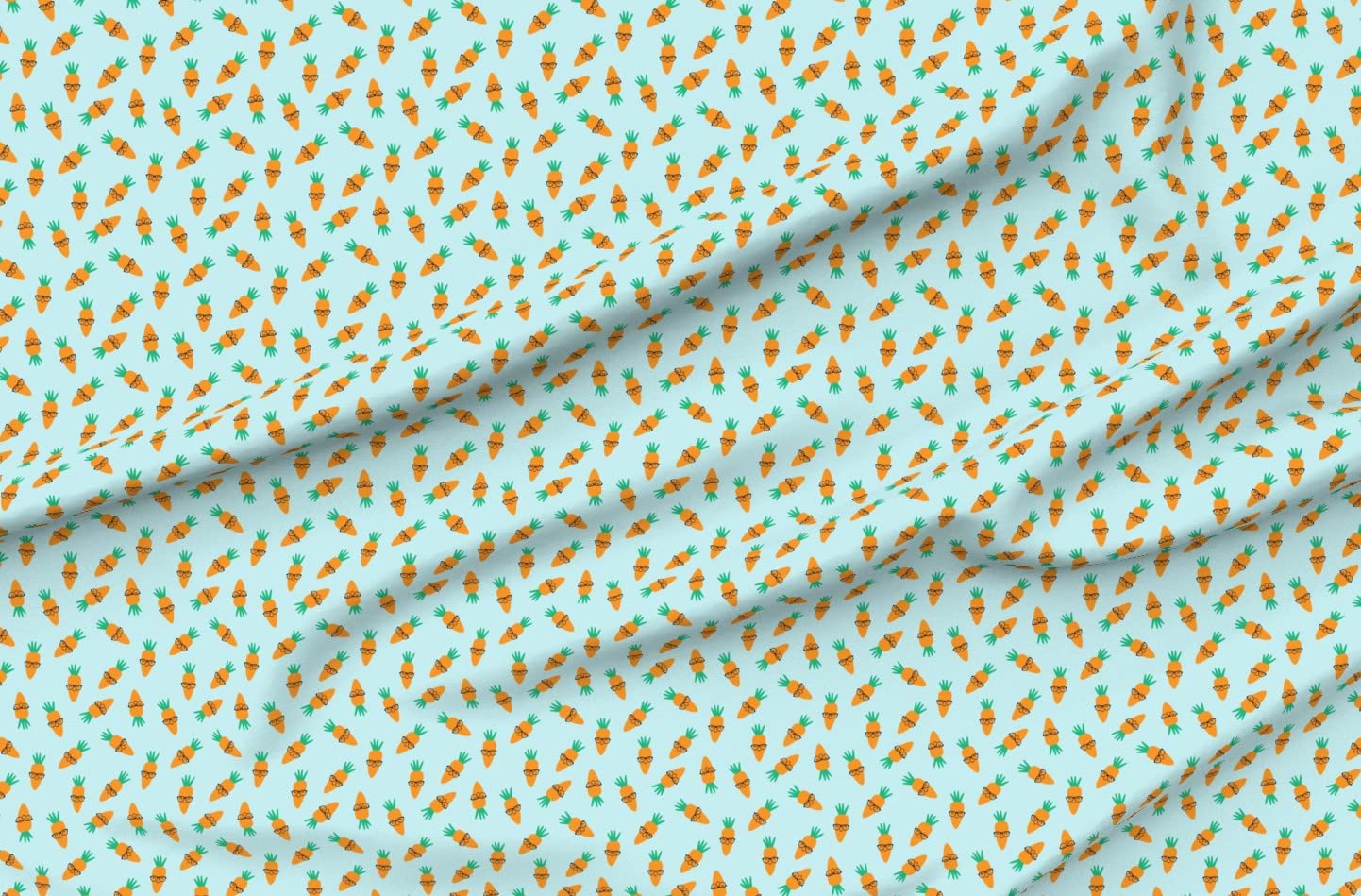 Organic Cotton Sateen Fabric by The Yard - Hipster Blue Easter Spring Garden Kawaii Funny Glasses Print for Sewing, Quilting, Apparel & Home Decor | Perfect for DIY Crafts, Easter Decorations & Kawaii Fashion