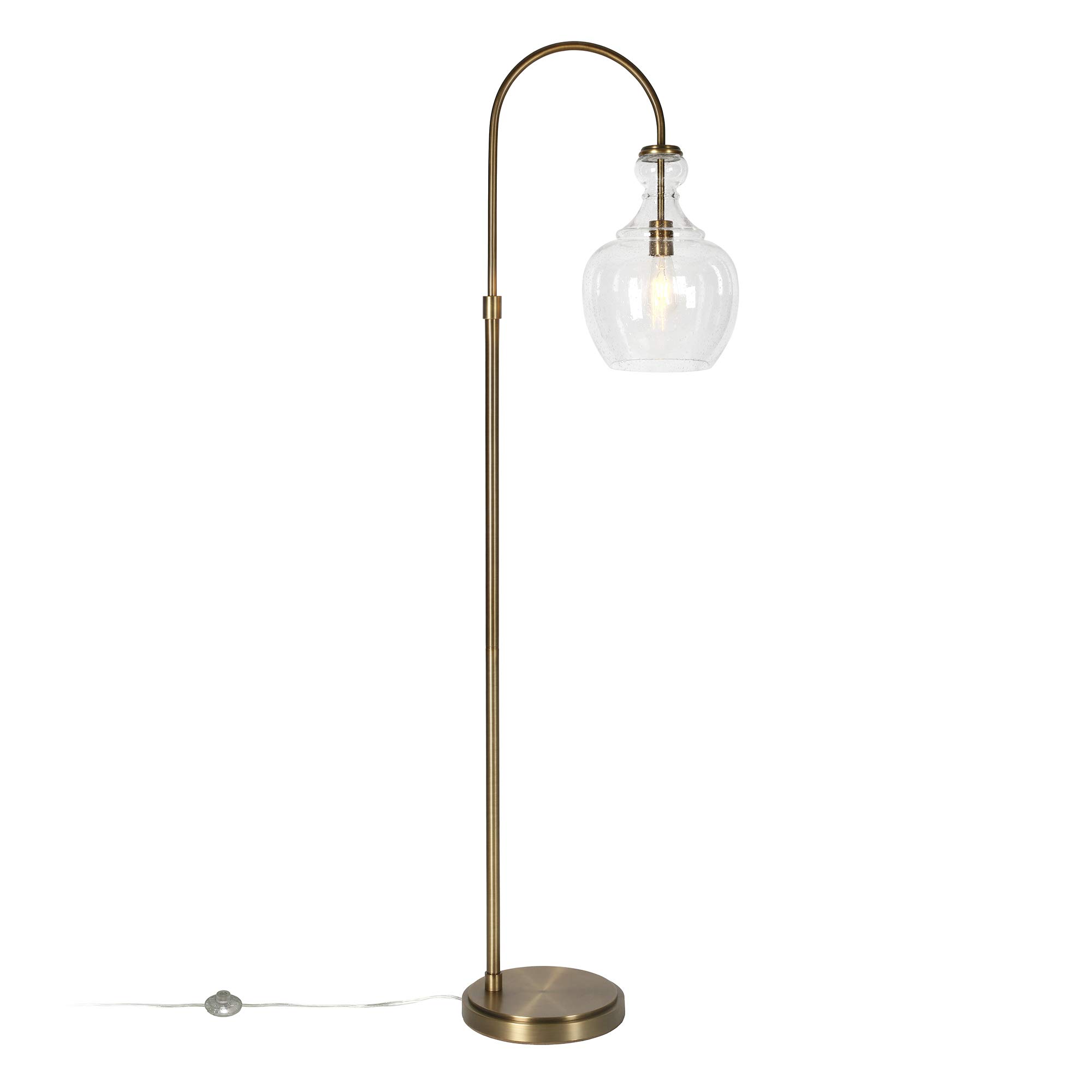 Henn&Hart Arc Floor Lamp with Glass Shade - Brass/Seeded Finish Modern Lighting for Home Office, Bedroom & Living Room | Adjustable Reading Light & Ambient Illumination for Cozy Spaces