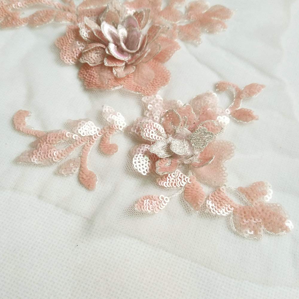 3D Embroidery Sequins Rose Patches - DIY Sewing Iron-On Appliques for Dresses, Costumes & Performance Wear - Handmade Garment Decoration Accessories (Pink) | Perfect for Dance Costumes, Prom Dresses & Fashion Design Projects