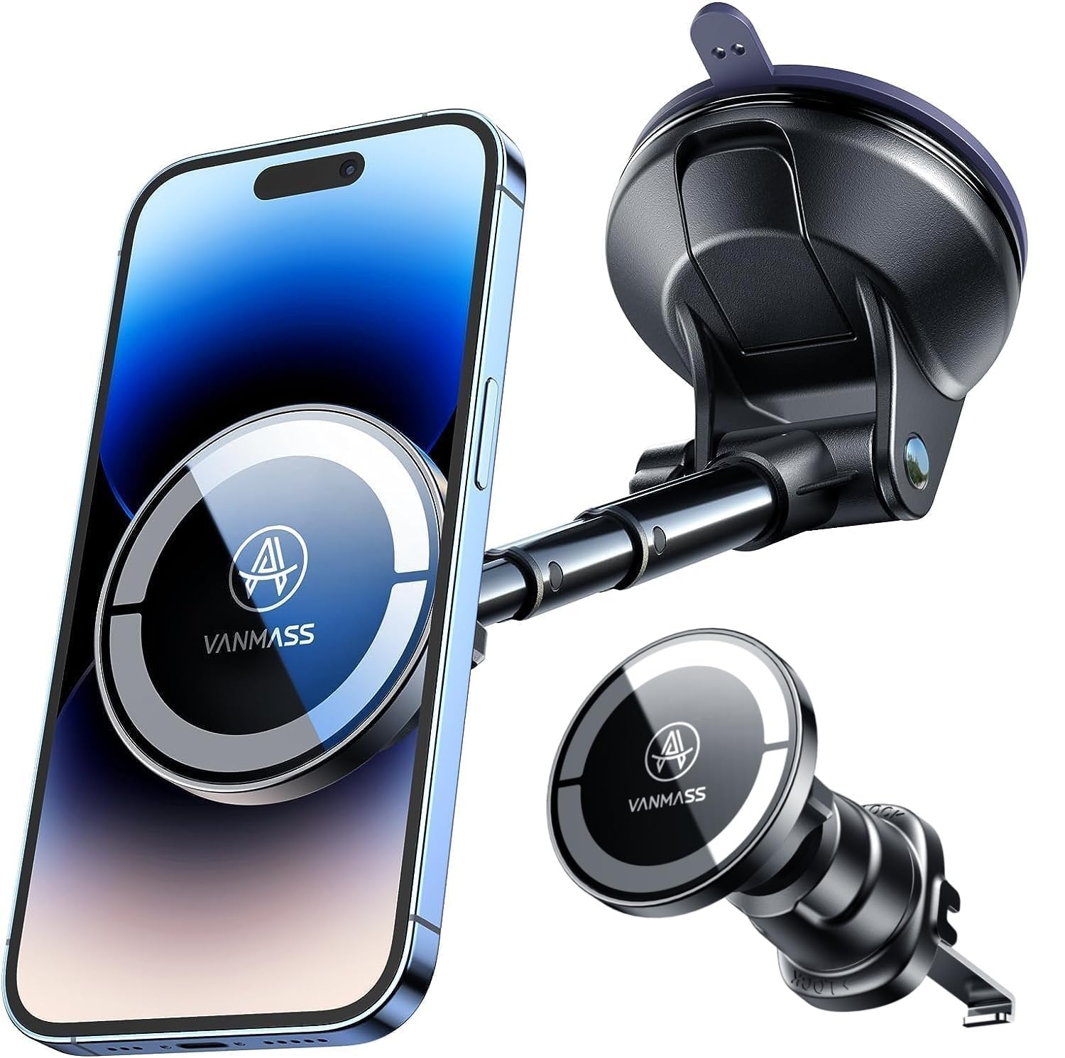 VANMASS Ultra Strong Magnetic Car Phone Holder Mount - 2025 Upgraded MagSafe Compatible for iPhone 16/15/14/13/12/11 & Android Phones - Dashboard, Windshield & Vent Car Mount - Perfect for Driving, Navigation & Hands-Free Calls