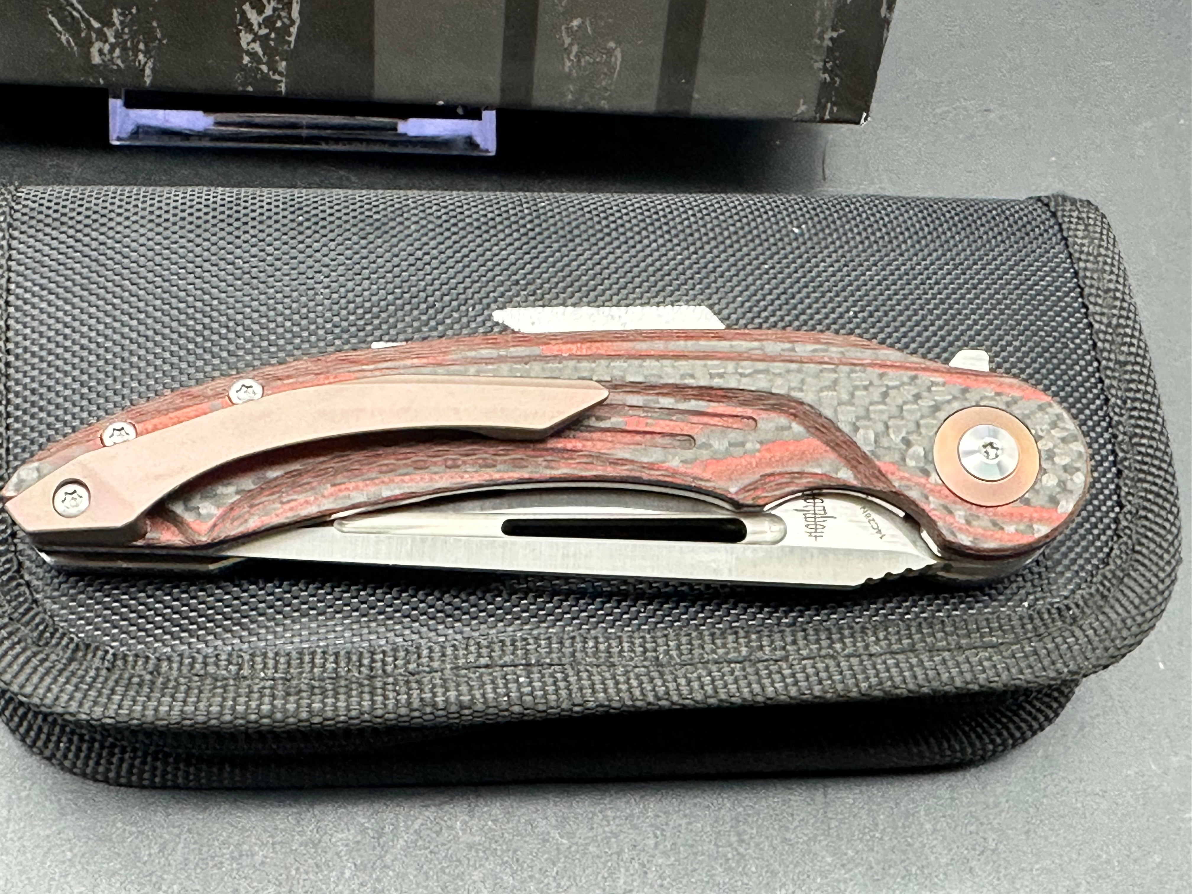 BESTECH IRIDA Folding Pocket Knife - Black & Red G10 Carbon Fiber Handle, 14C28N Stainless Steel Plain Blade (BG25E) | EDC, Camping, Outdoor Survival Tool