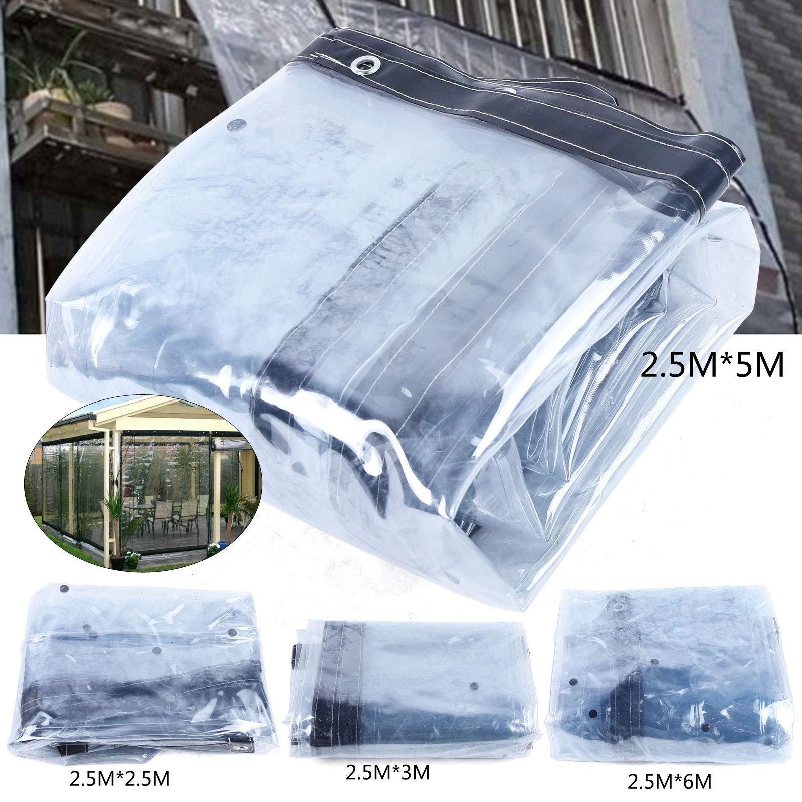 Commercial Grade Waterproof Clear Vinyl Awning Canopy - 8x20 Feet (2.5x6 M) Roll Up Patio Enclosure for Tents, Awnings & Canopies - Durable Black Outdoor Shelter for Backyard, Deck, RV & Camping
