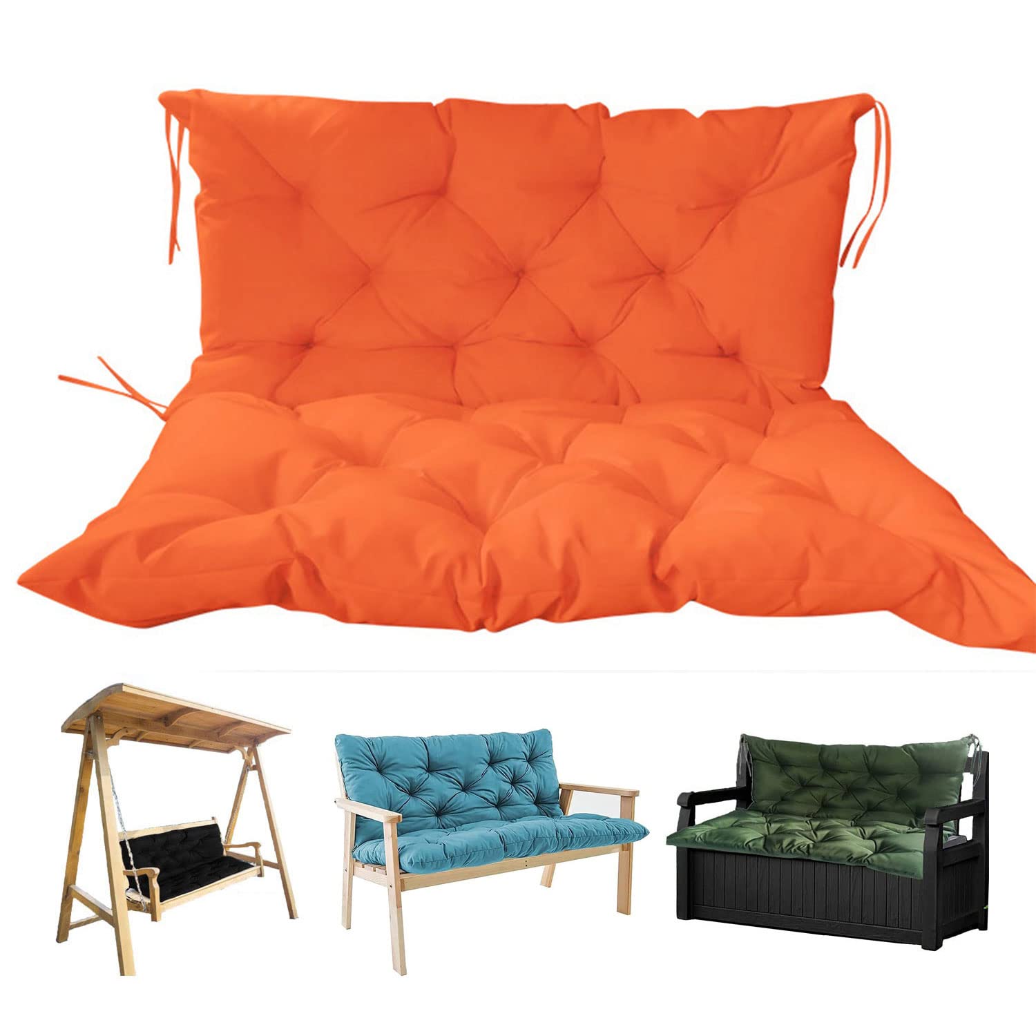 Waterproof Swing Replacement Cushions 47x40 Inches - Outdoor Bench Cushion with Ties for Porch, Patio & Garden Furniture - Comfortable Orange Swing Seat Pad (120x100cm) - Perfect for Lawn Chairs, Decks & Backyard Relaxation