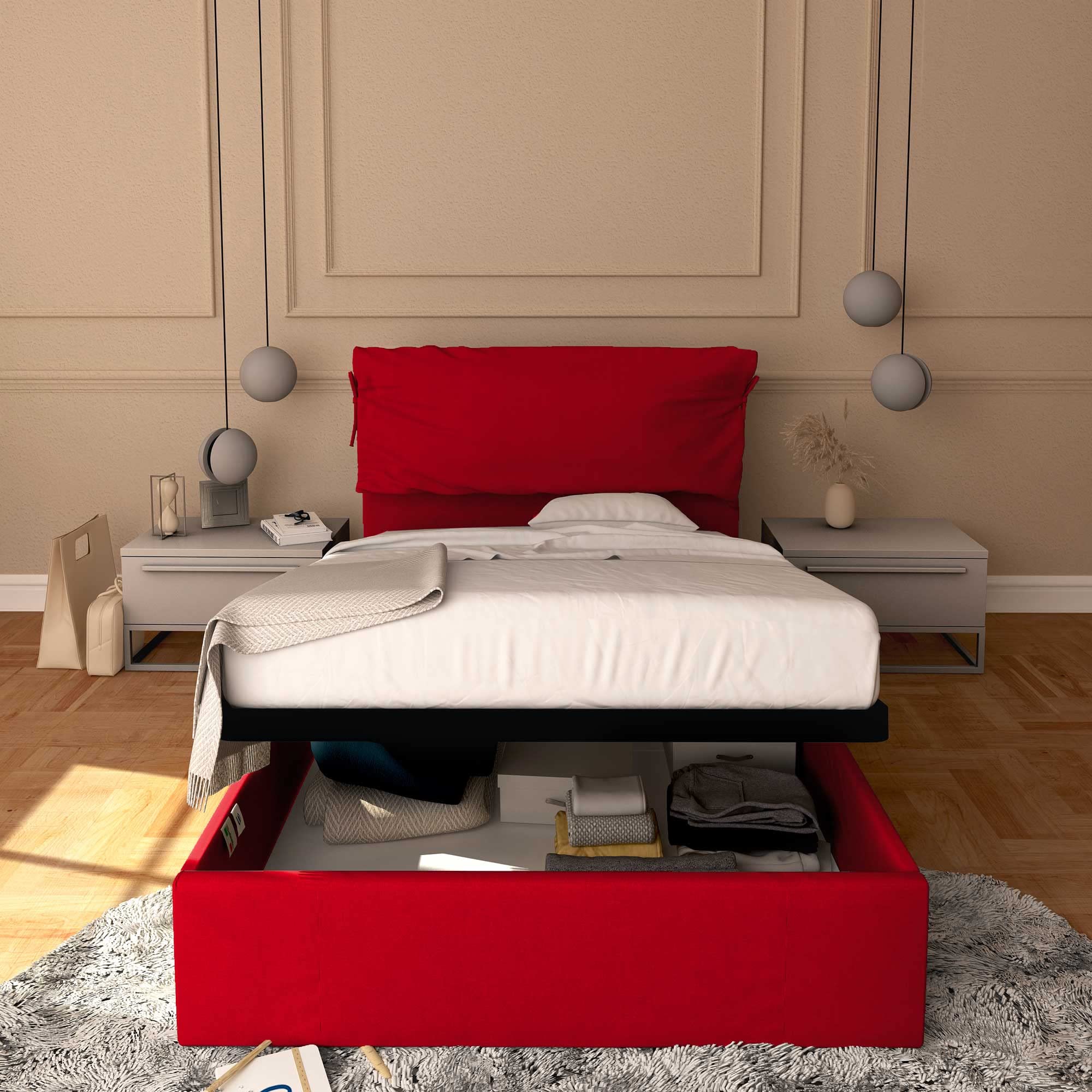 Baldiflex Single Bed with Storage - Licia Soft Synthetic Leather Upholstery, Slatted Base for Single Mattress, 120 x 200 cm, Padded Headboard, Red - Perfect for Small Bedrooms, Guest Rooms & Studio Apartments