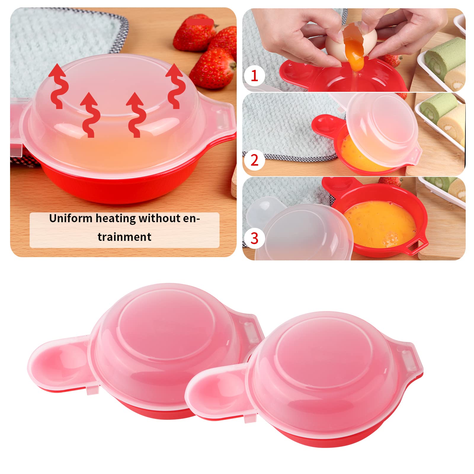 2-Pack Microwave Egg Cooker Set – 1-Minute Fast Egg Hamburg & Omelet Maker – Red & Clear Kitchen Cooking Tool – Perfect for Breakfast, Meal Prep & Quick Snacks