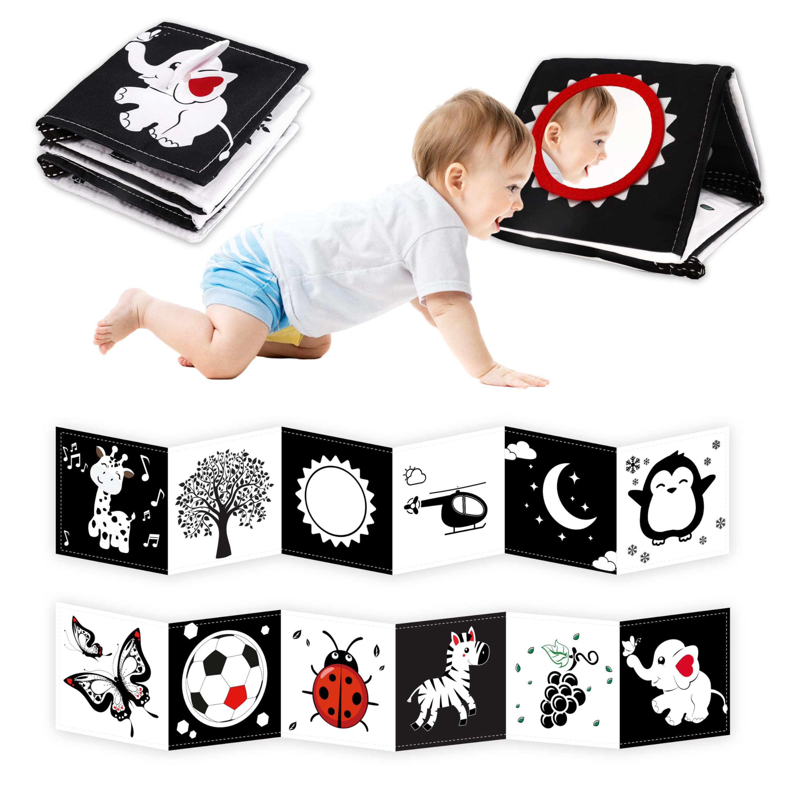 High Contrast Black and White Baby Toys for Newborns 0-3 Months - Soft Sensory Book & Montessori Tummy Time Toys for Brain Development - Perfect Infant Gift for 0-6-12 Months (Great for Early Learning, Visual Stimulation & Playtime)