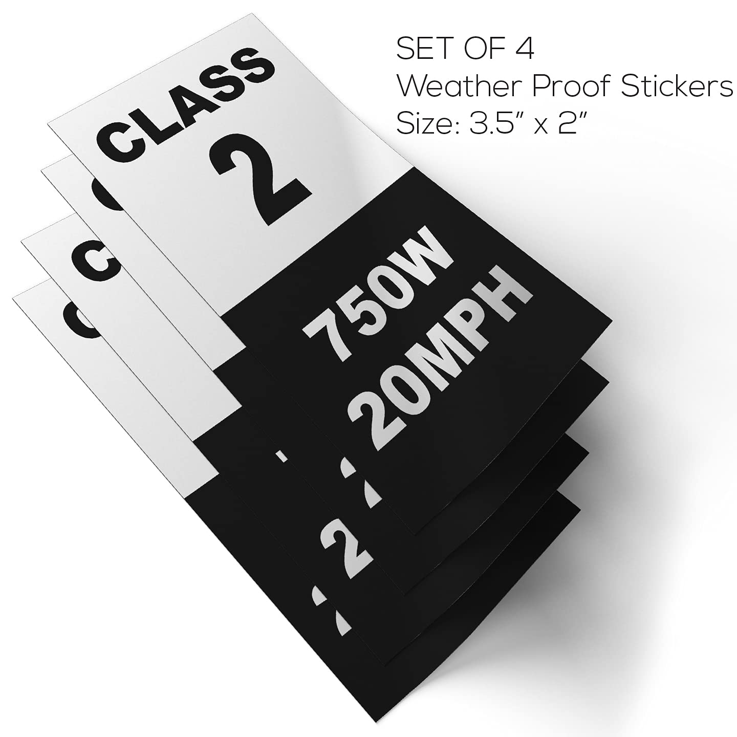 750W Electric Bike Frame Stickers - Class 2 eBike Identification Decals (20MPH, Weatherproof Vinyl, Set of 4 Removable Stickers) - Perfect for eBike Registration, Commuting & Off-Road Cycling