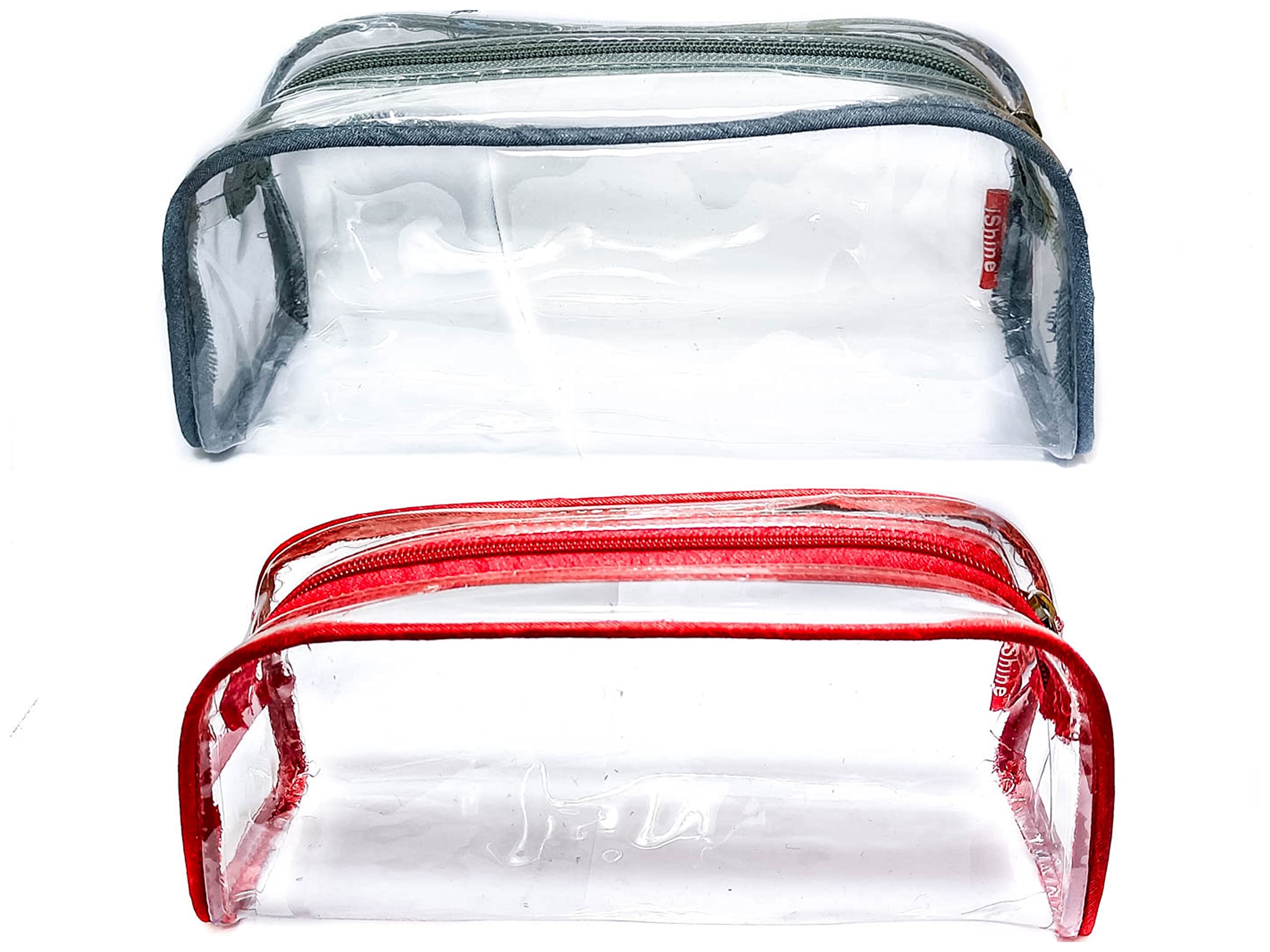 iShine Clear Travel Zipper Pouch for Men & Women - Multipurpose Transparent Cosmetic Bag (Medium, Pack of 2) - Perfect for Toiletries, Makeup & Travel Essentials Organization
