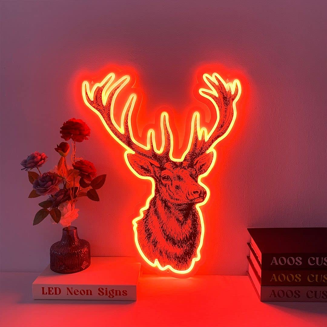 Deer Neon Signs for Wall Decor - LED Neon Lights for Bedroom, Home, Wedding & Party Decor - Aesthetic Room Lighting for Bathroom & Kitchen - Perfect for Home Decoration, Gift Giving & Instagrammable Spaces