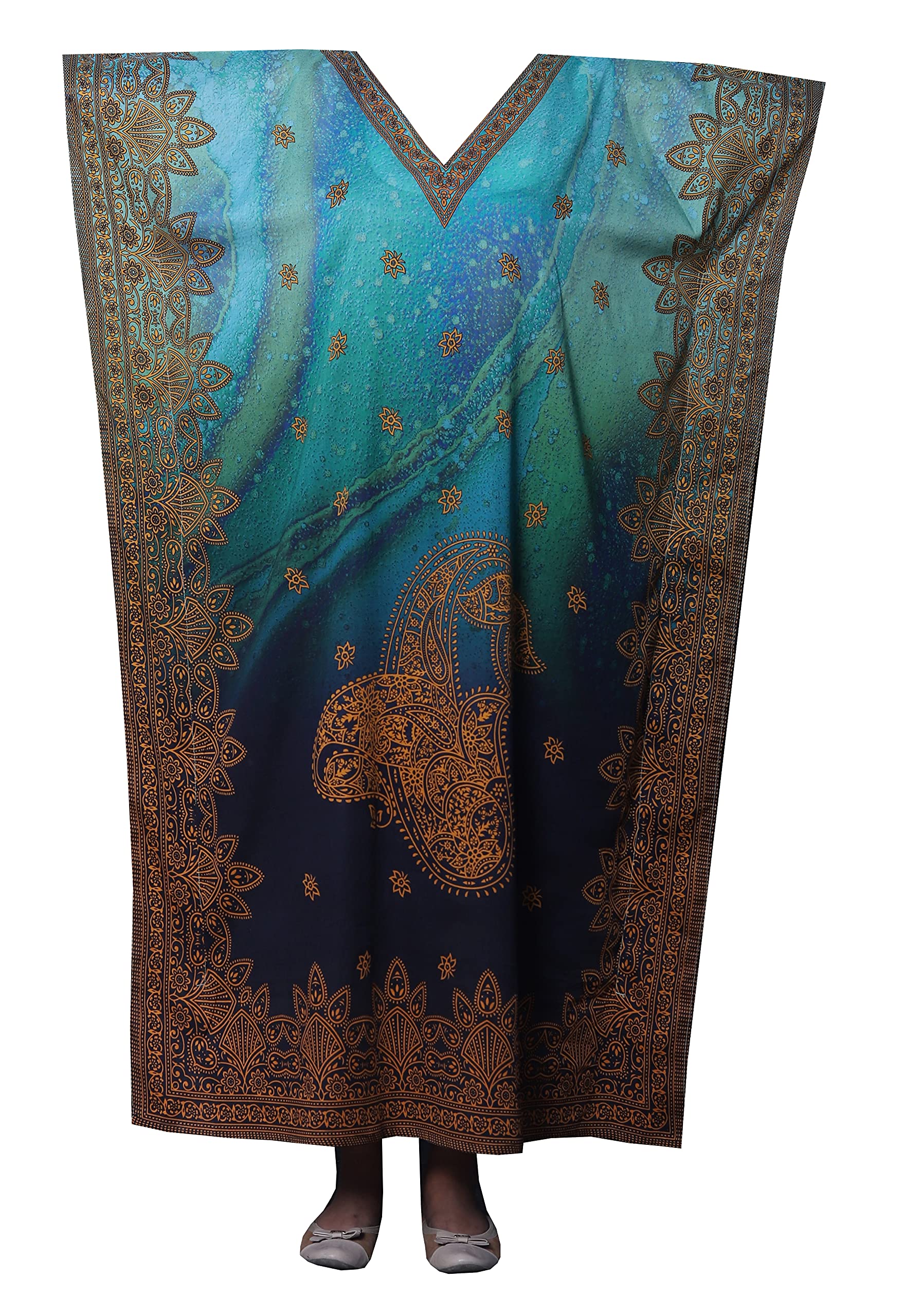 GenOne Women's Long Cotton Kaftan Dresses - Flowy Beach Cover Up, Boho Loungewear & Summer Maxi Dress for Poolside, Vacation, and Casual Wear
