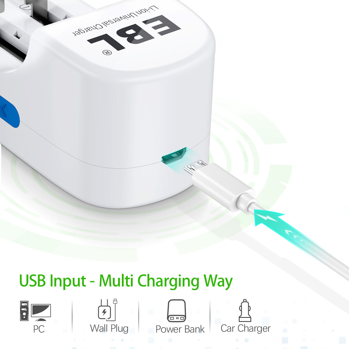 EBL 839 Universal Lithium Battery Charger for 18650 16340 14500 Li-ion Rechargeable Batteries - Fast Charging for Flashlights, Vapes, and Electronic Devices