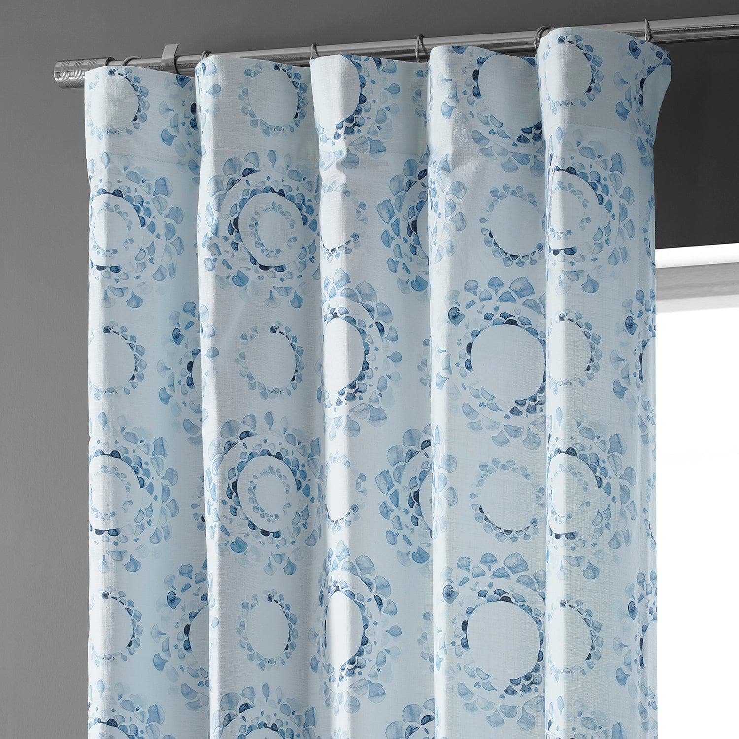 Light Blue Abstract Textured Printed Cotton Curtains - Modern Droplets Design Window Drapes for Living Room & Bedroom Decor