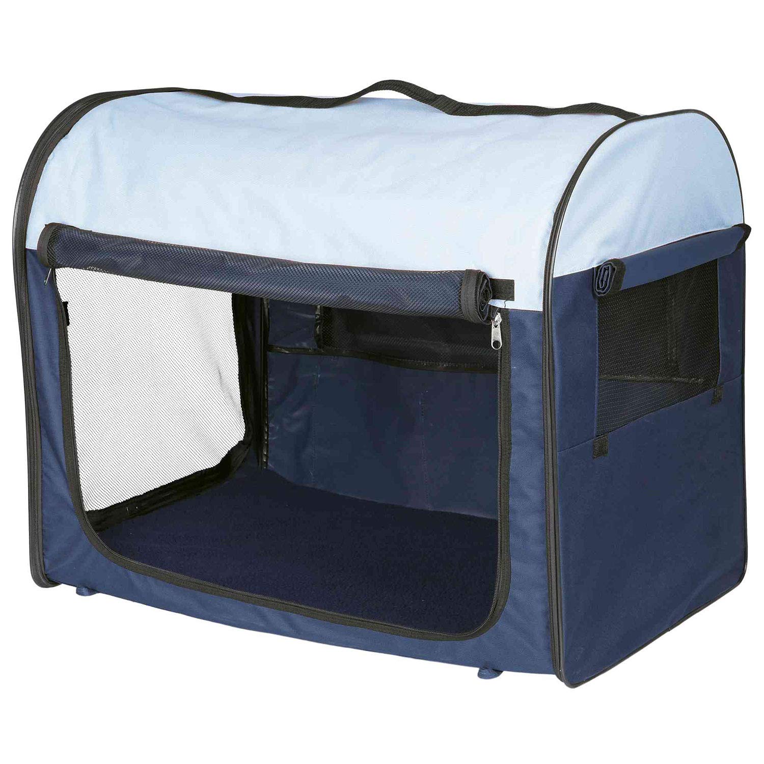 TRIXIE Portable Dog Crate for Medium & Large Dogs - Dark Blue & Light Blue Collapsible Travel Kennel | Perfect for Car Travel, Camping & Vet Visits