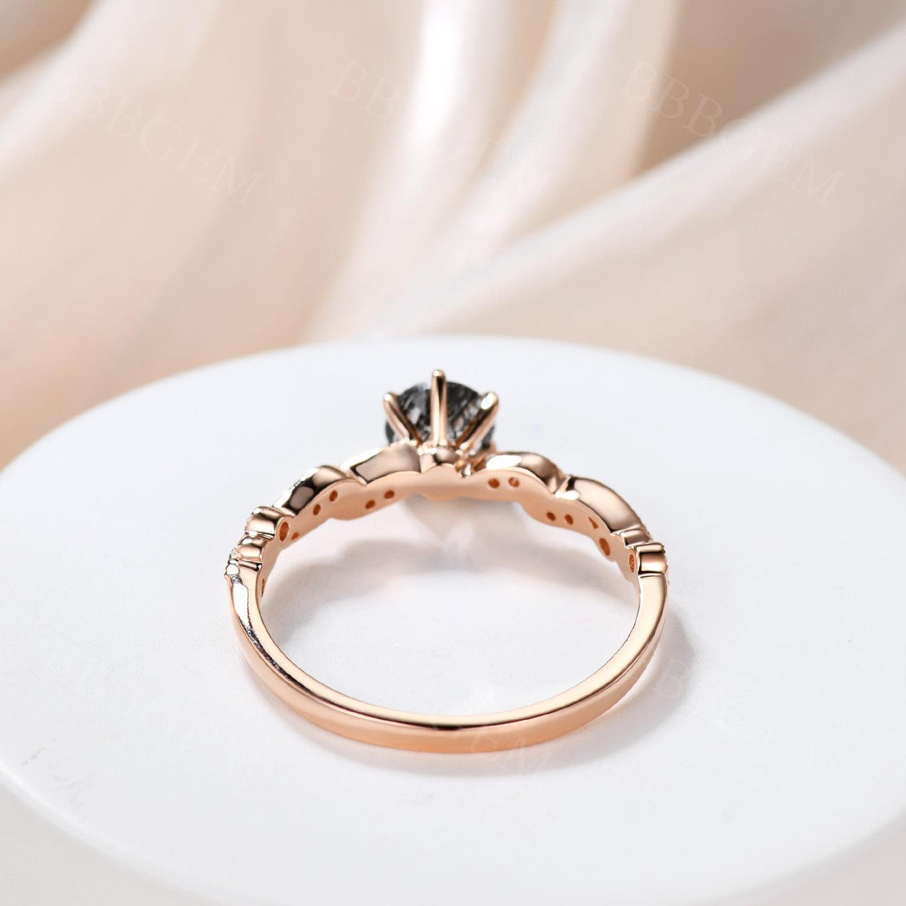 Natural Black Rutilated Quartz Engagement Ring with Diamond Accents - Elegant Wedding Band for Women, Perfect for Proposals, Anniversaries & Special Occasions