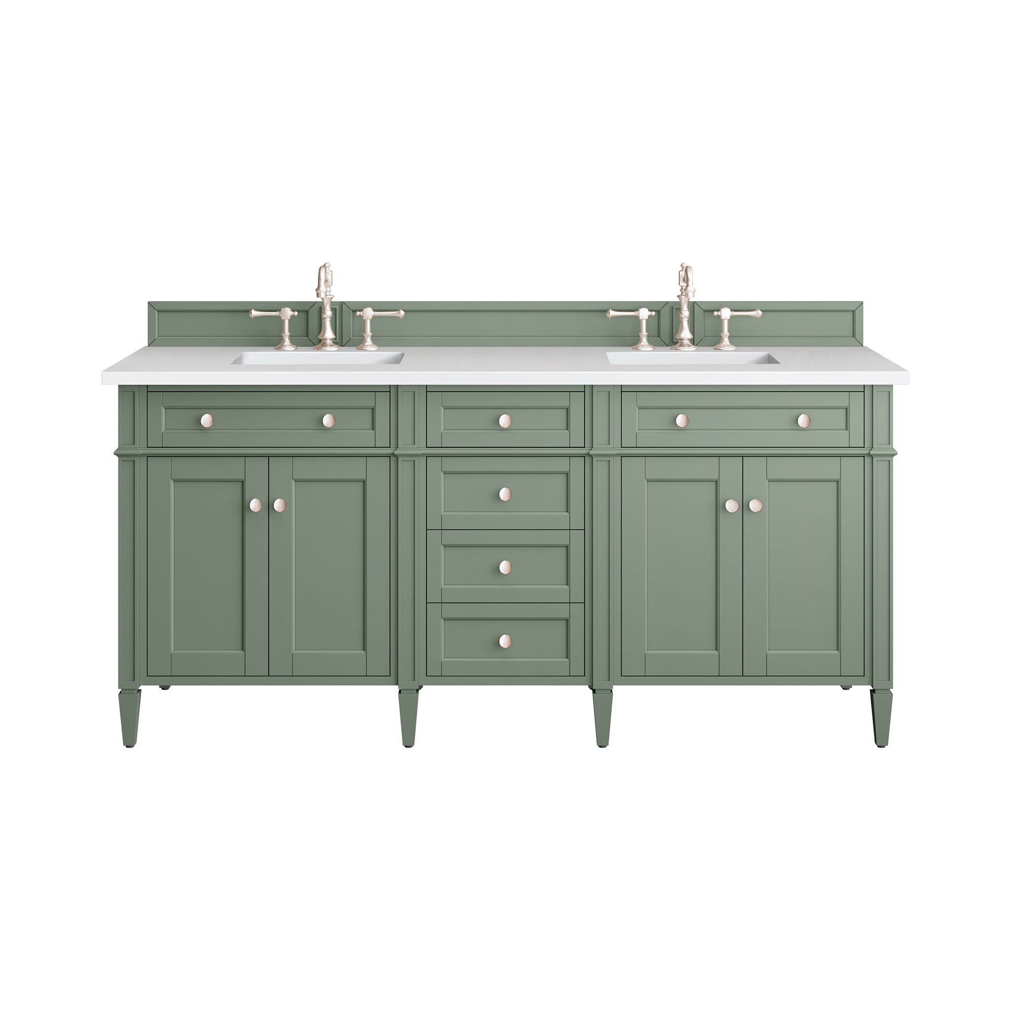 Brittany 72 Inch Double Bathroom Vanity with Smokey Celadon Finish and 3CM White Zeus Countertop - Perfect for Master Bathroom Remodeling and Modern Home Decor