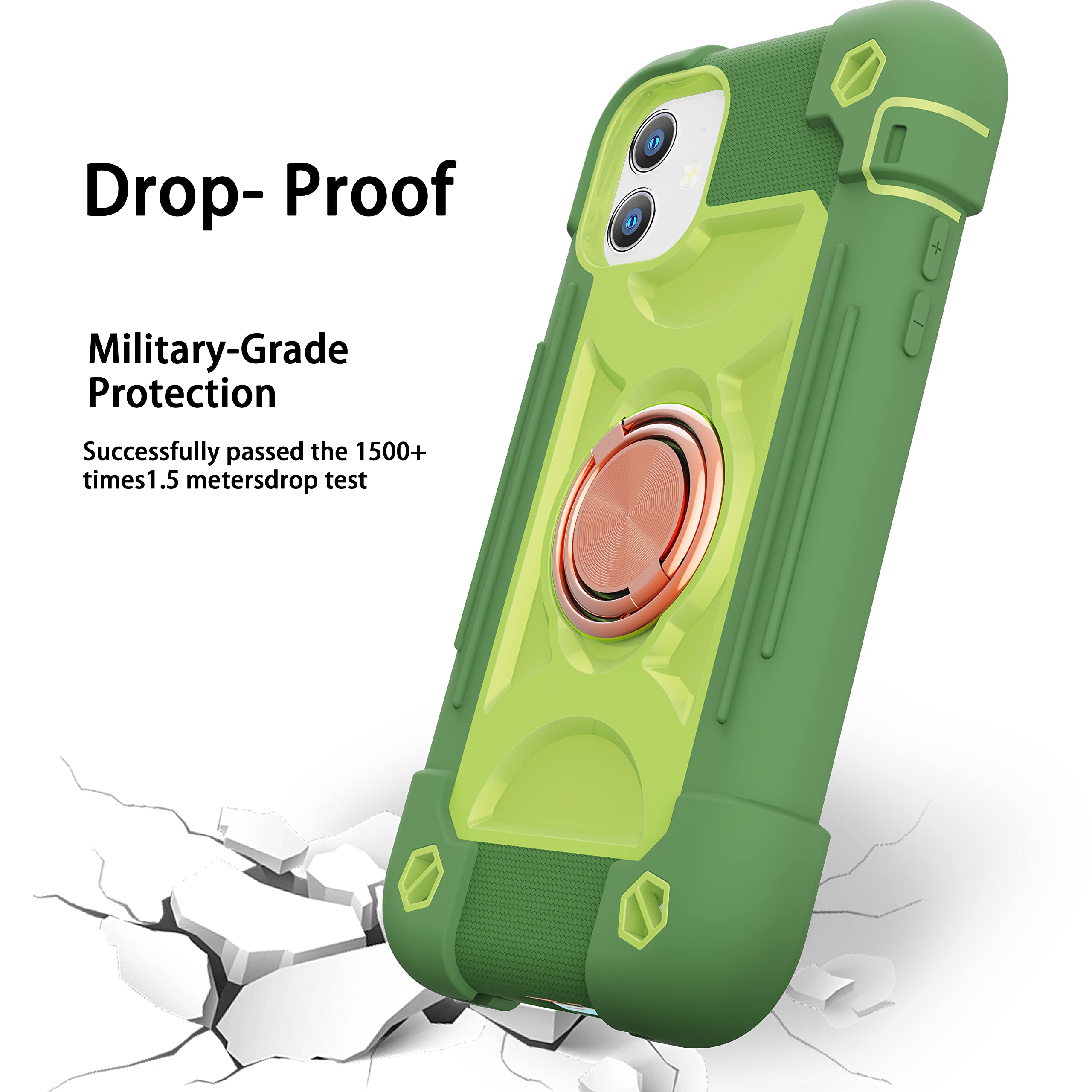 Premium Shockproof Rugged Military Grade iPhone 11 Case (6.1 Inch) with Ring Stand & Magnetic Car Mount - Includes 2 Pack Tempered Glass Screen Protector - Avocado Green - Perfect for Outdoor Adventures & Daily Protection
