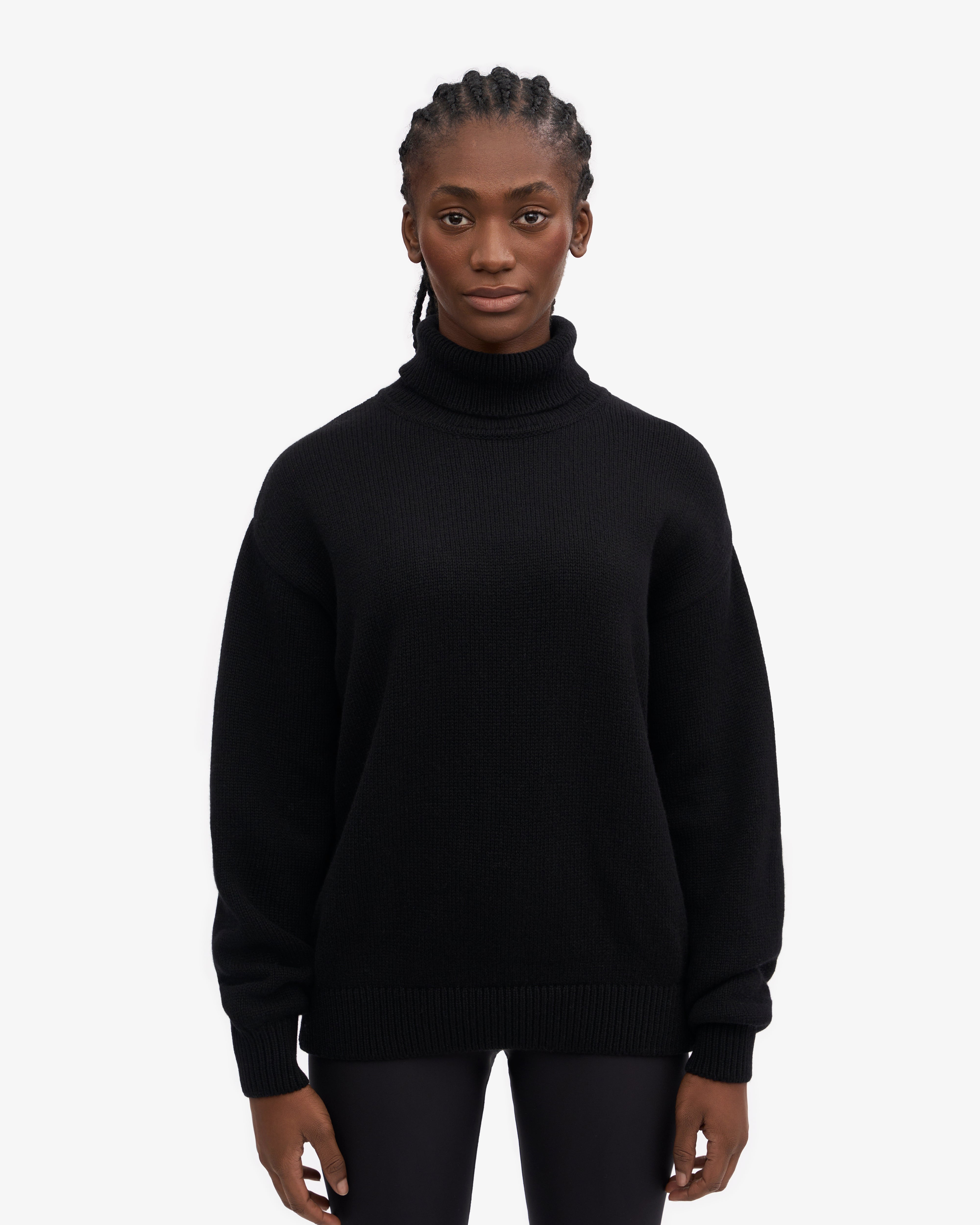 Premium Merino Wool Turtleneck Sweater for Women & Men - Ultra Soft Thermal Winter Pullover - Deep Black - Perfect for Cold Weather, Office Wear & Outdoor Activities