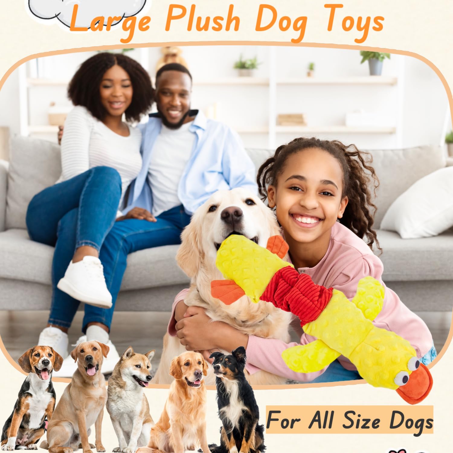 Durable Interactive Large Dog Toys - Squeaky Tug of War & Crinkle Chew Toy for Small Medium Large Breed Dogs | Tough Plush Teething Toy for Puppies & Adult Dogs (Duck Design) - Perfect for Playtime, Training & Anxiety Relief