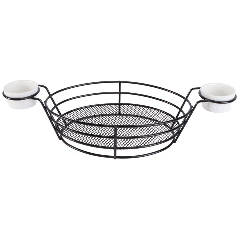Stainless Steel French Fry Basket Holder - Fast Food Serving Rack with Sauce Cups for Chips, Onion Rings, Chicken Wings - Perfect for Restaurants, Diners & Home Kitchen Use