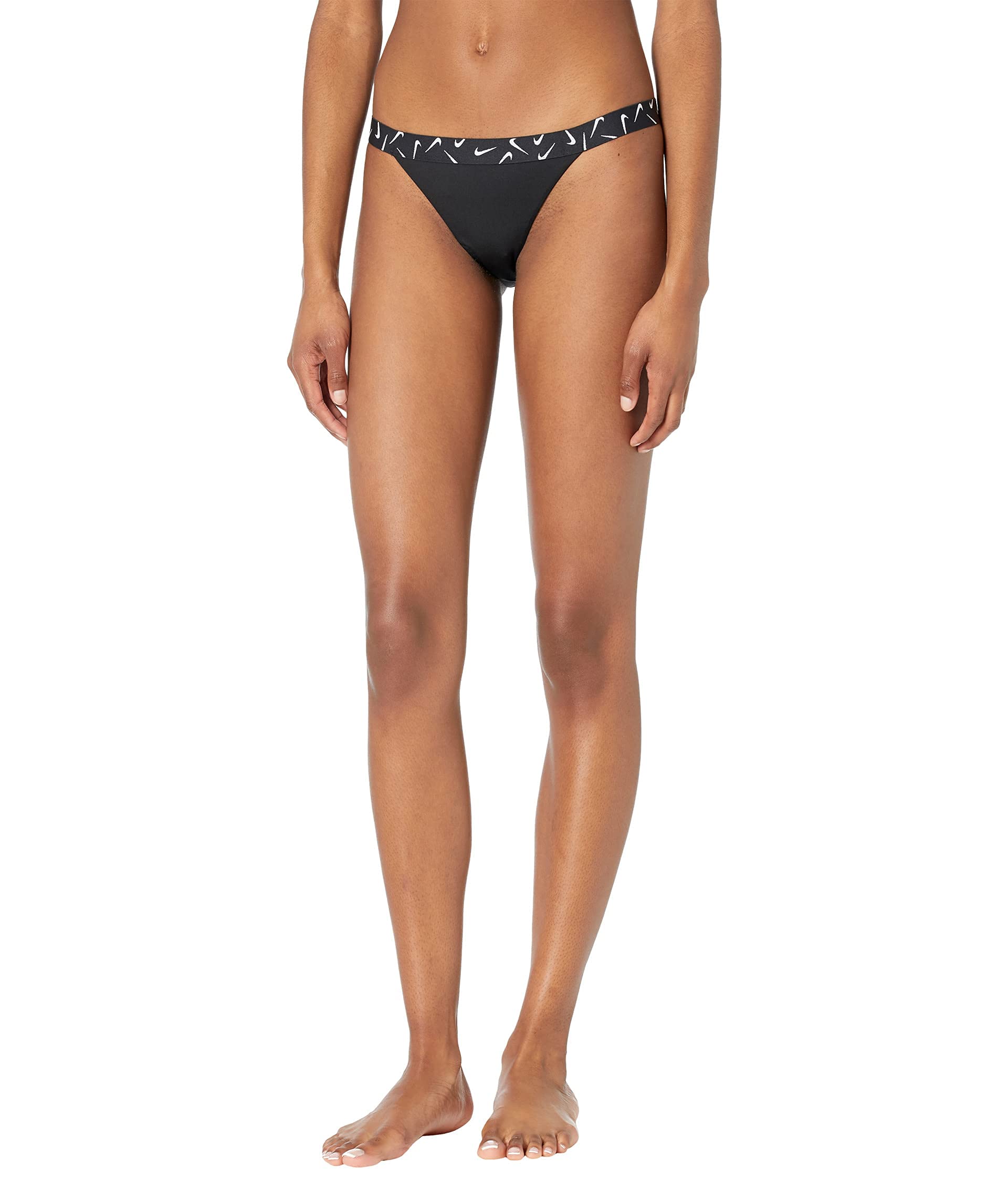Nike Logo Tape Banded Bikini Bottoms - Black Medium - High-Waisted Swim Bottoms for Women, Perfect for Beach, Pool & Summer Vacations