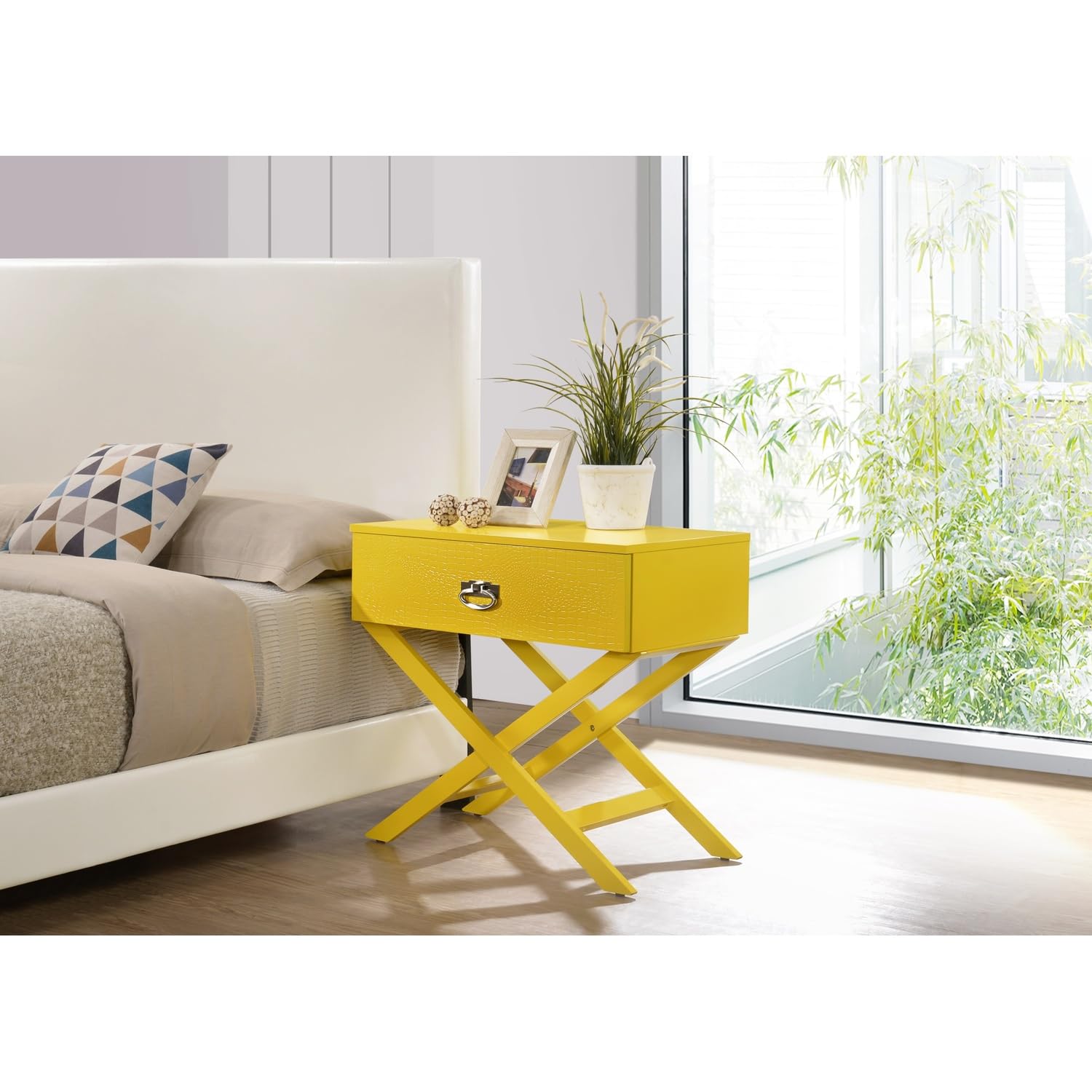 Xavier 1-Drawer Yellow Nightstand - 25