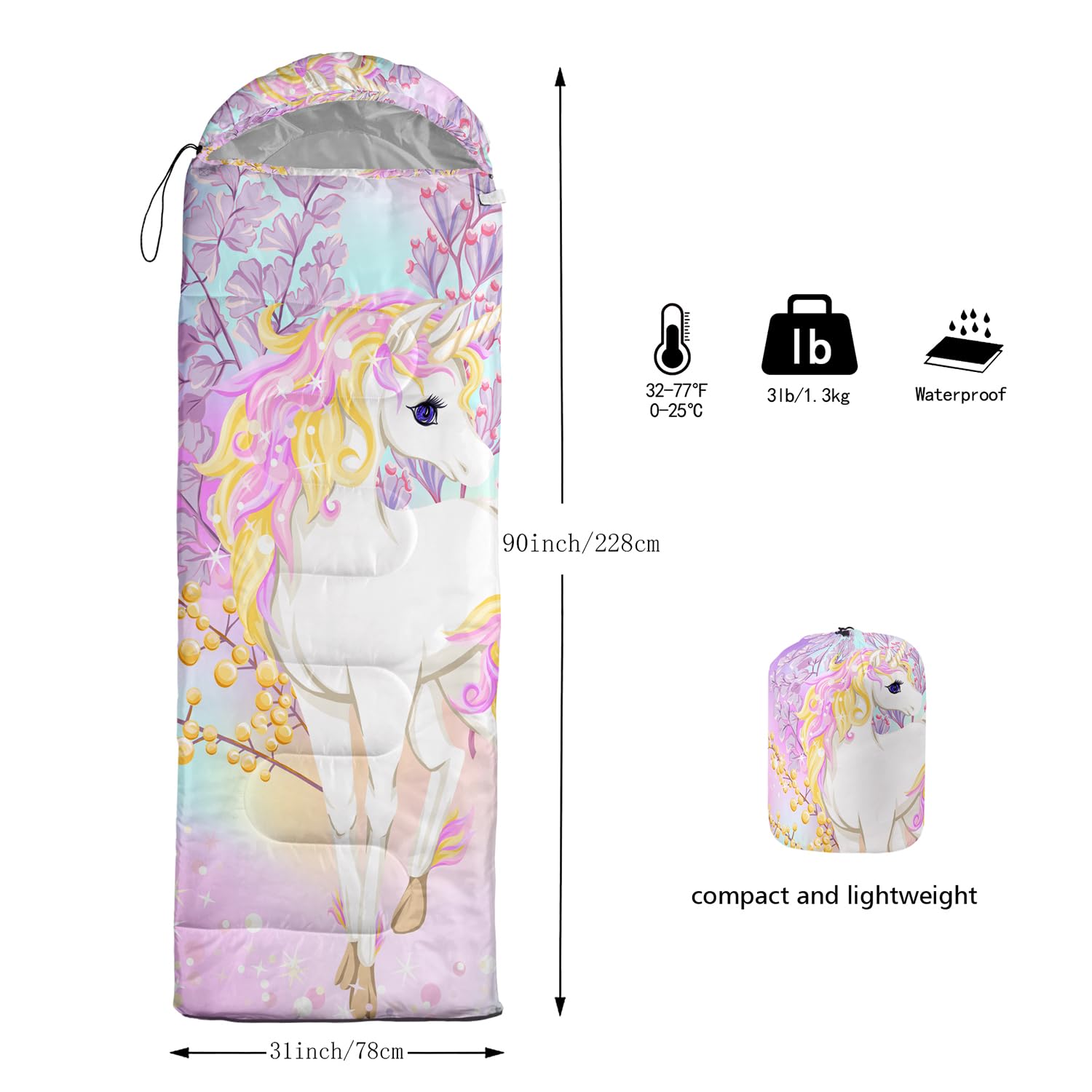 CVHOUSE 3 Season Lightweight Waterproof Sleeping Bag for Adults & Kids - Warm & Cool Weather Camping Gear for Travel, Hiking, and Outdoor Adventures