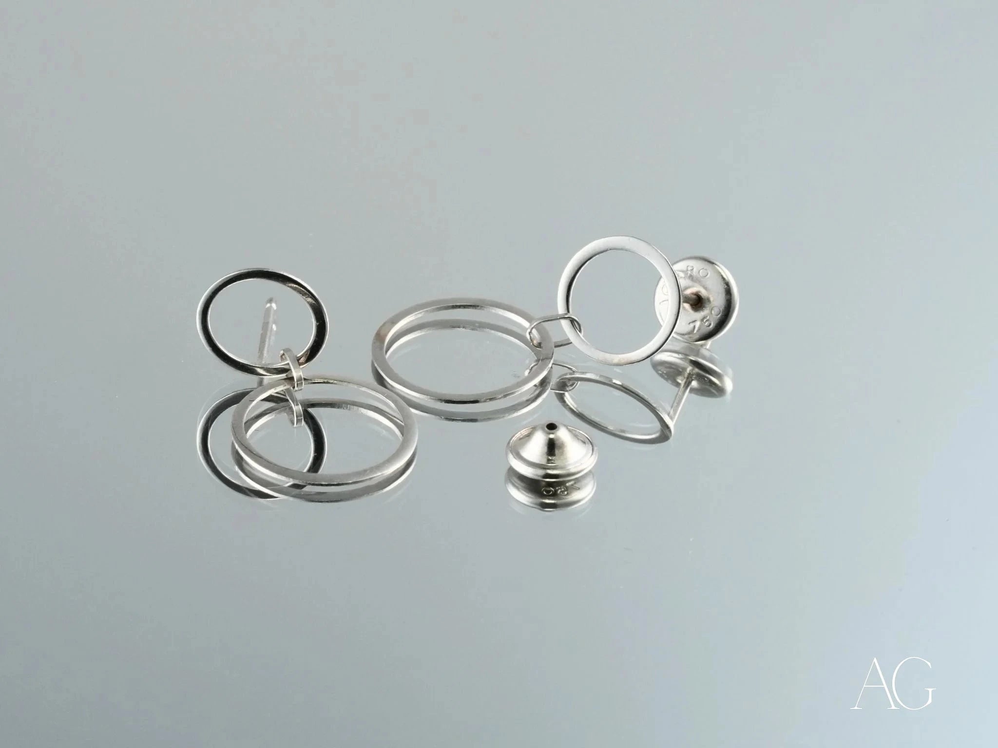 18K White Gold Dangle Earrings for Women - Elegant Circle Drop Earrings for Party, Wedding & Evening Wear - Hypoallergenic Luxury Jewelry Gift