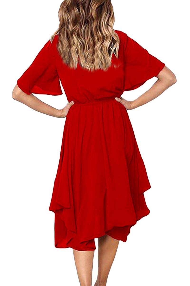 Alaster Women's Chiffon Short Sleeve Casual Midi Dress with Irregular Hem - Flowy Summer Dress for Beach, Party & Vacation | Lightweight & Comfortable
