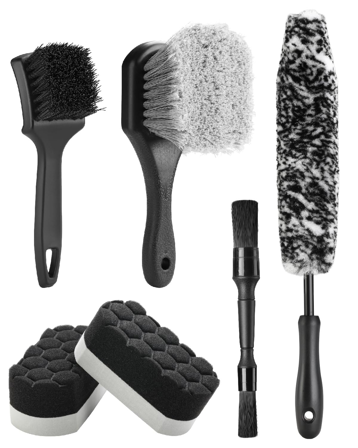 Fantasticlean 6PCS Car Wheel Cleaning Kit - Tire Brush, Soft Bristle Rim Brush, Bendable Microfiber Brush, Double-Ended Detailing Brush & Pads - Scratch-Free for Alloy Wheels, Rims & Tires - Perfect for Car Detailing, Auto Wash & DIY Cleaning