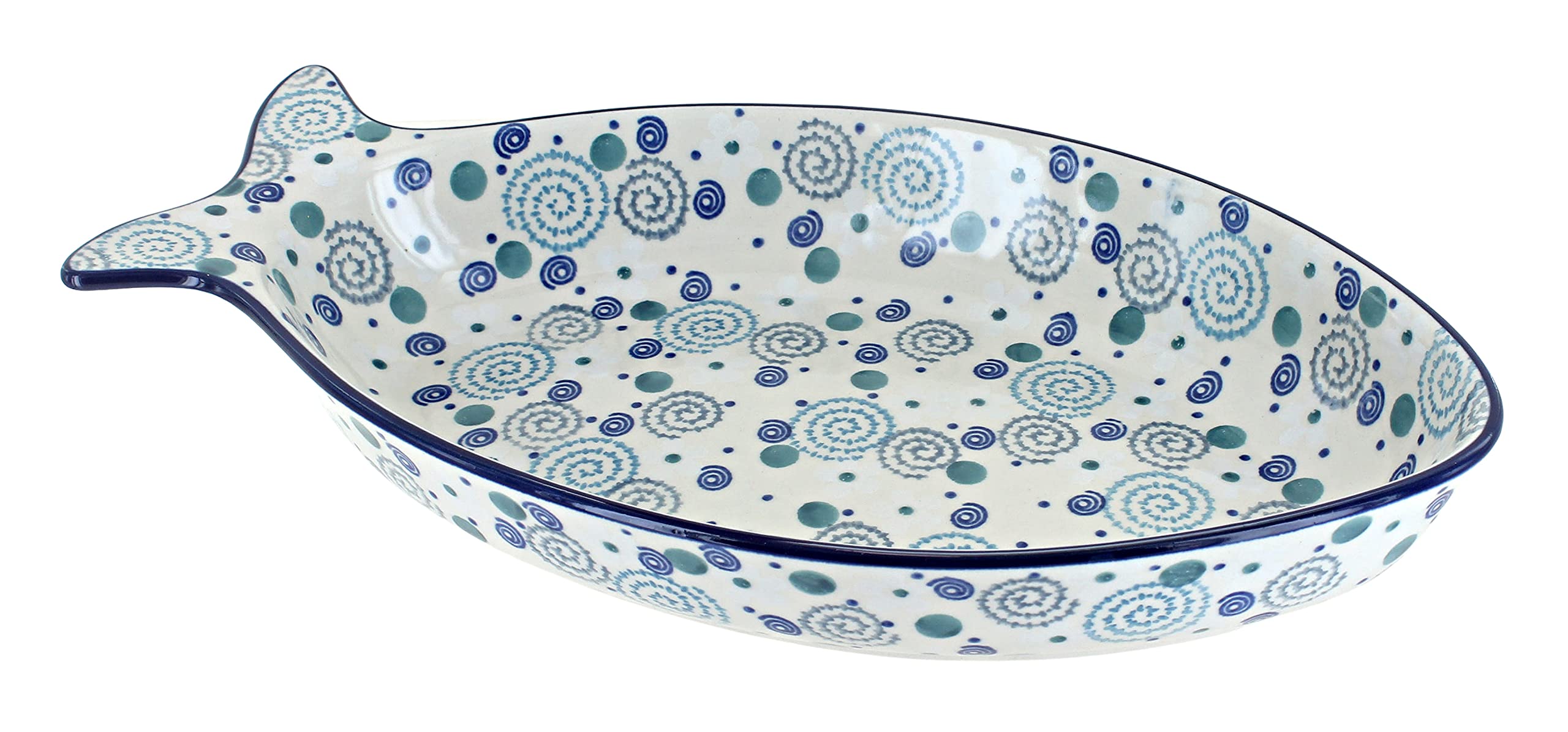 Handmade Blue Rose Polish Pottery Bubble Large Fish Serving Dish - Elegant Ceramic Platter for Seafood, Appetizers & Entertaining