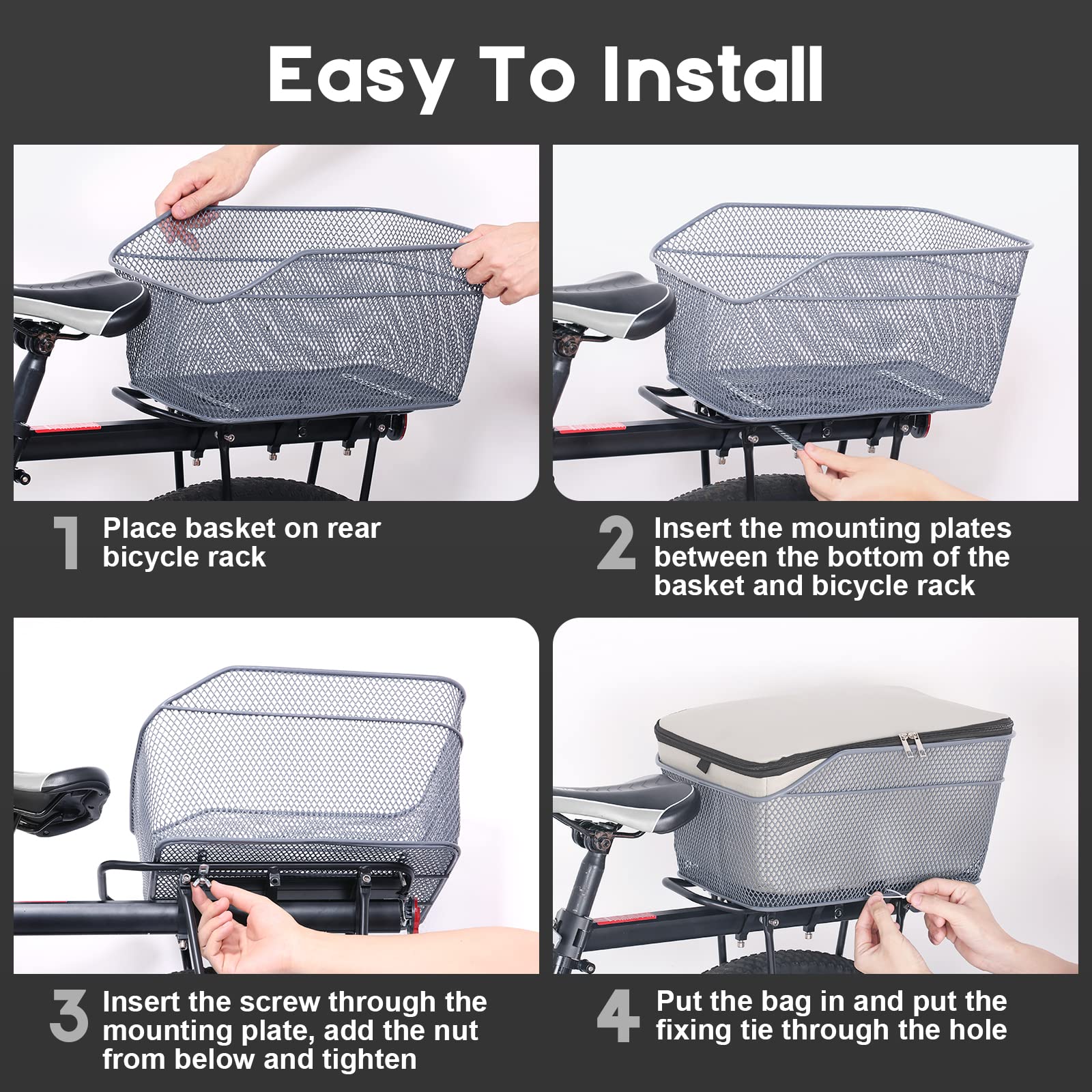 Lixada 20L Universal Rear Bike Basket - Water Resistant Metal Bicycle Cargo Basket for Rear Rack | Perfect for Commuting, Grocery Shopping & Outdoor Adventures