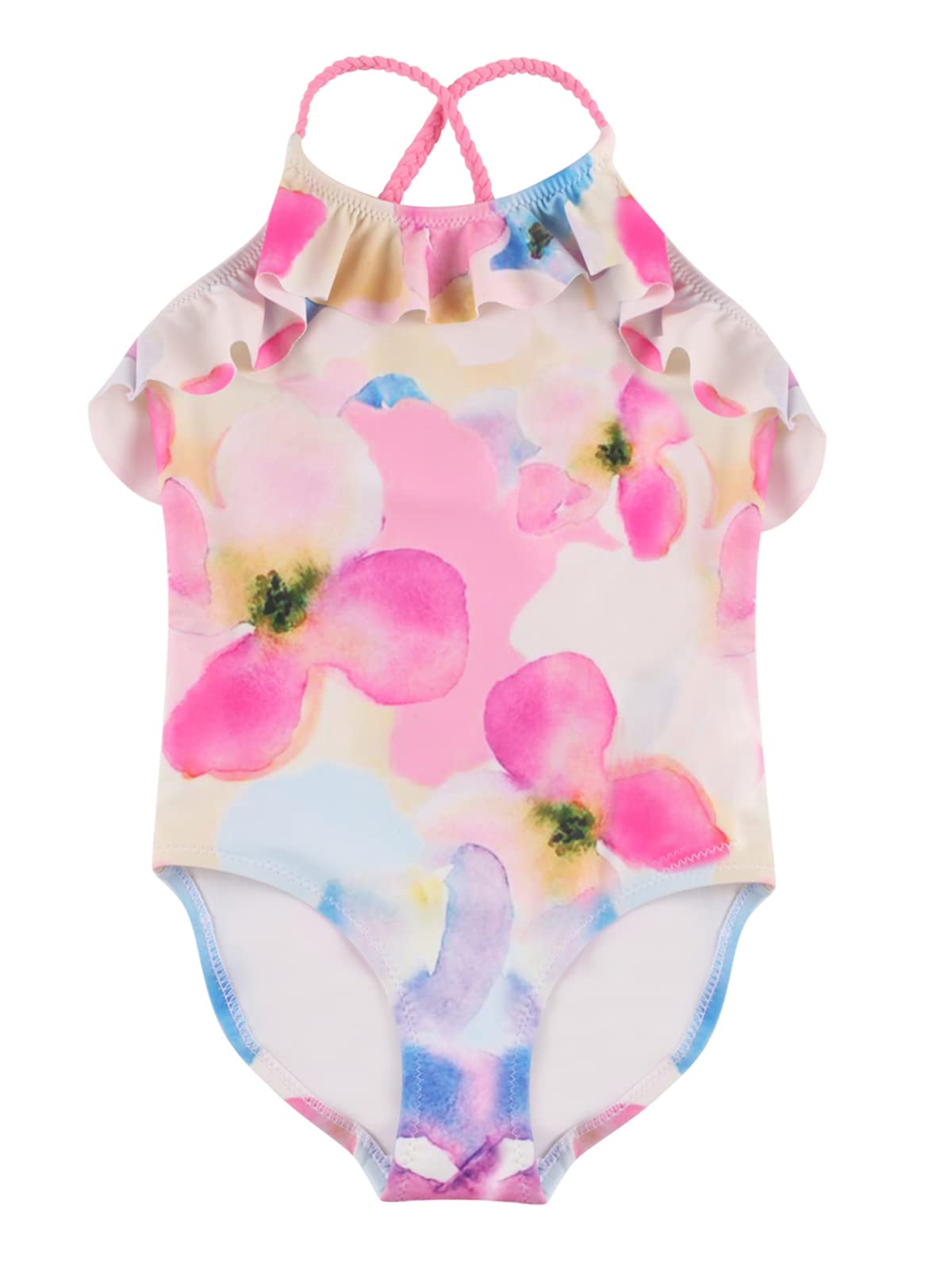 Dilon Toddler Baby Girls One Piece Swimsuits - Cute Backless Sleeveless Floral Ruffled Bikini Swimwear for Infants | Perfect for Beach, Pool & Summer Water Play
