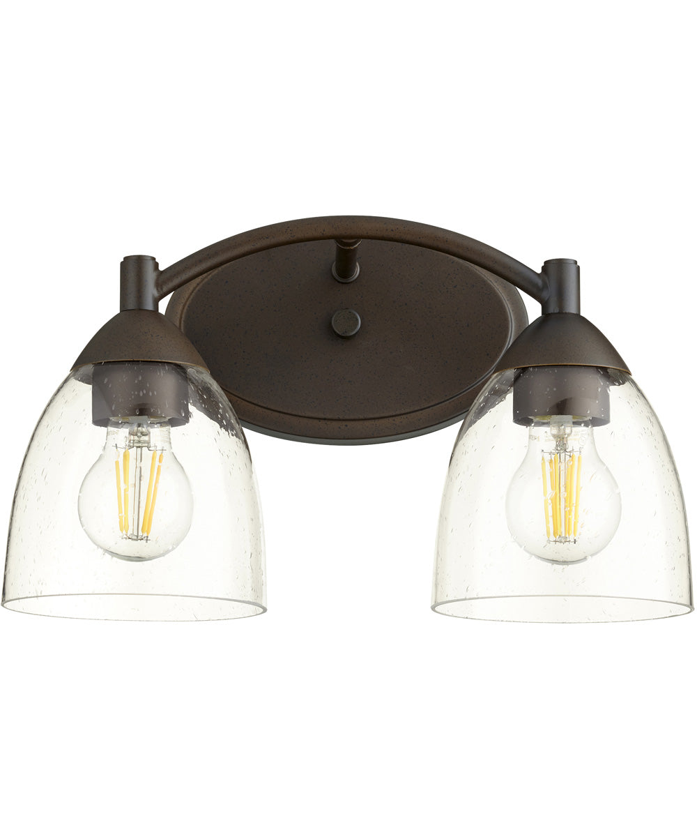 14W Barkley 2-Light Bathroom Vanity Light Fixture in Oiled Bronze with Clear/Seeded Glass - Perfect for Bathroom, Powder Room, and Dressing Area Lighting