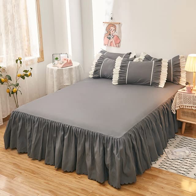 YHWW 3-Piece King Size Bed Skirt Set with Ruffled Design - 16 Inch Drop Fitted Bed Cover & 2 Pillowcases - Luxury Bedding for Queen, Twin & California King Beds (200x220cm) - Perfect for Master Bedrooms, Guest Rooms & Hotel Decor