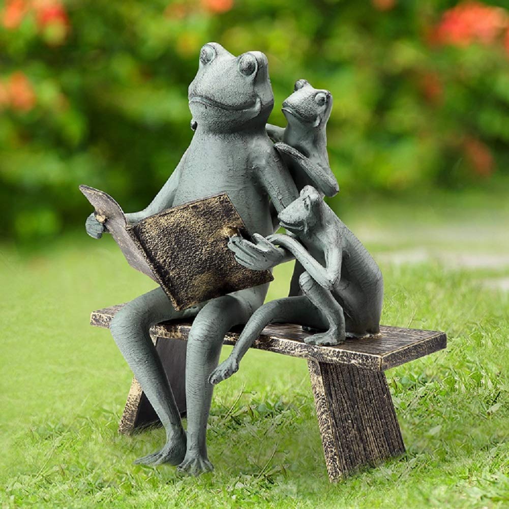 SPI Home Reading Frog Family Cast Aluminum Garden Sculpture - Outdoor Decor for Patio, Lawn & Backyard - Unique Yard Art for Garden Decorations & Landscape Design