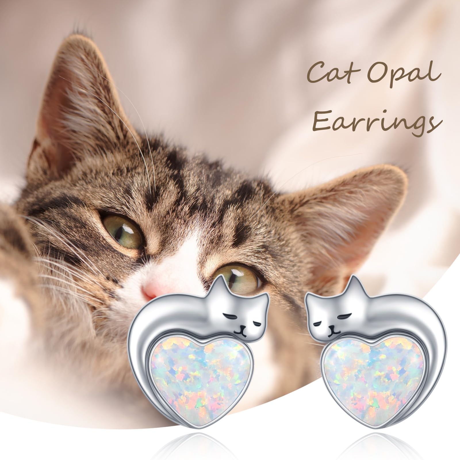 DreamBoat Sterling Silver Cat Birthstone Stud Earrings - Heart Shaped Pet Lover Jewelry for Women | Perfect Gift for Cat Owners, Birthday & Christmas