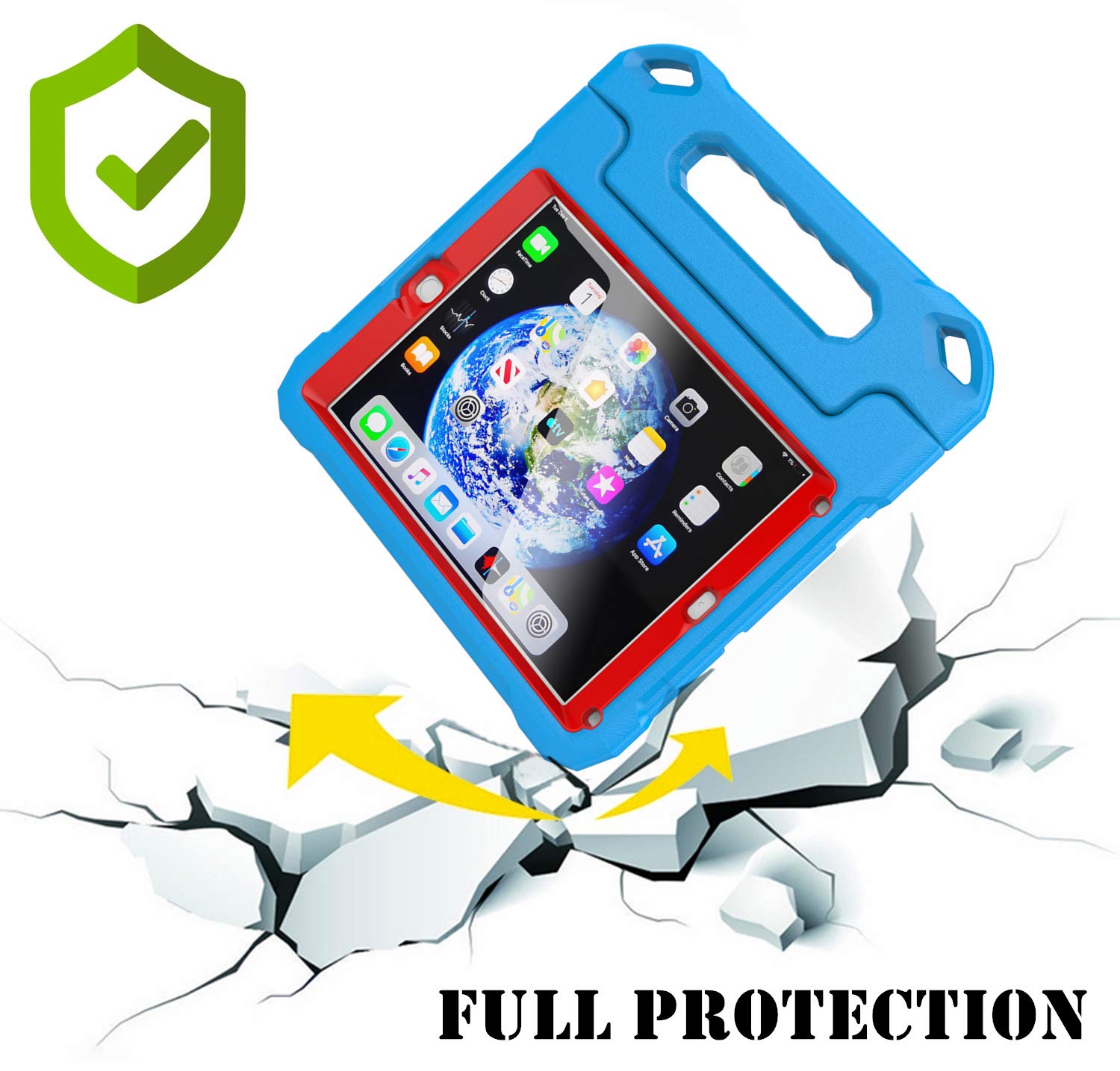 Shockproof Kids iPad Case for iPad 9.7-inch (6th/5th Gen & Air/Air 2) - Lightweight Convertible Stand Cover with Built-in Screen Protector, Handle - Blue & Red - Perfect for School, Travel & Home Learning